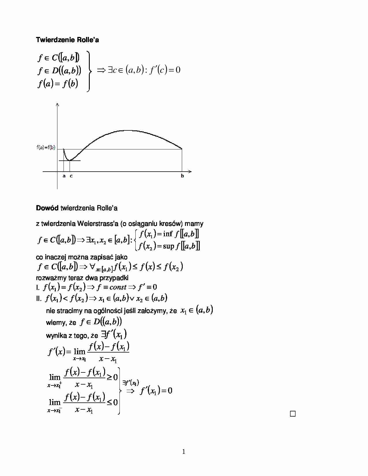 twierdzenie Rolle'a i tw o wartości średniej - strona 1