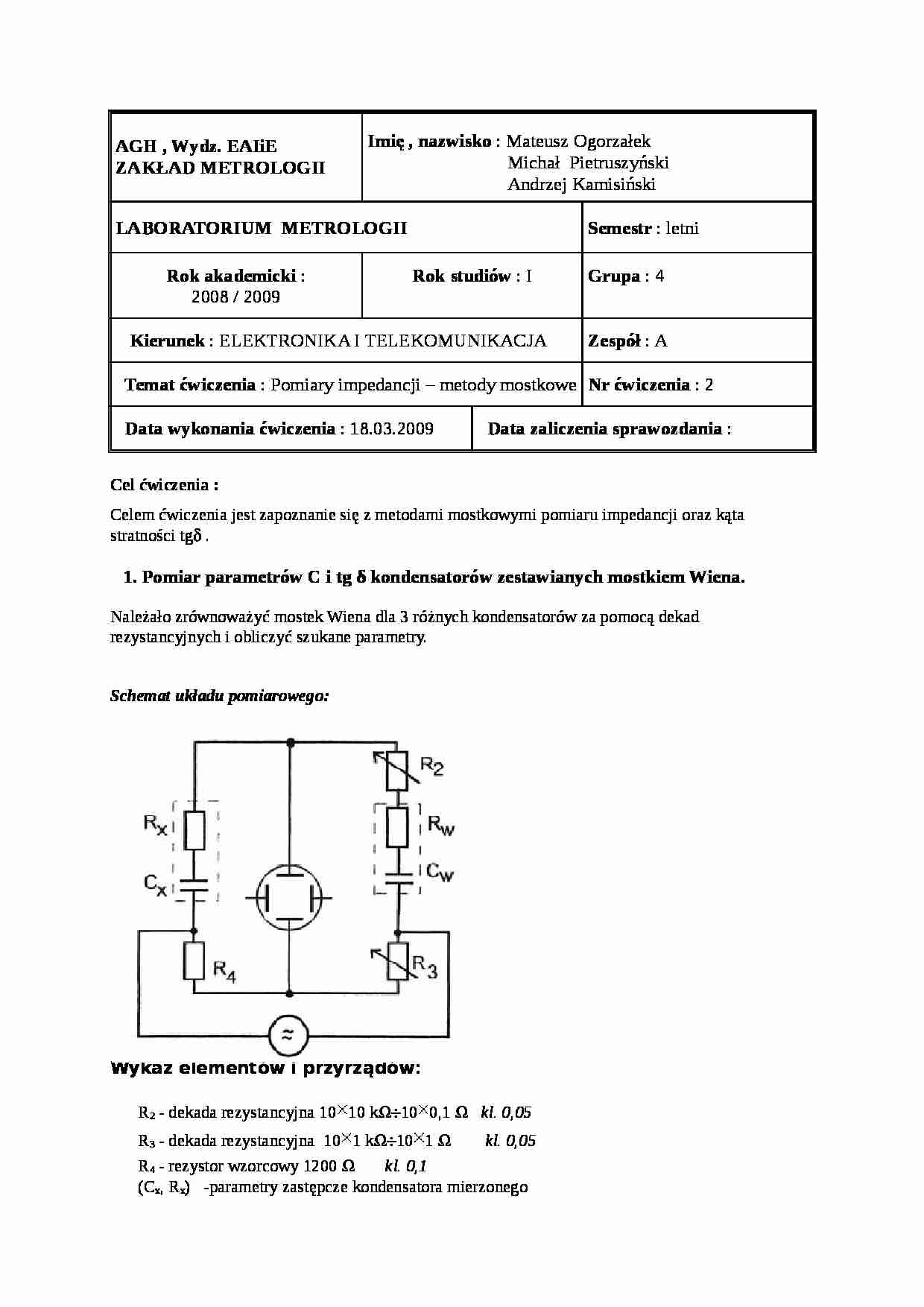 Pomiary impedancji - metody mostkowe - strona 1