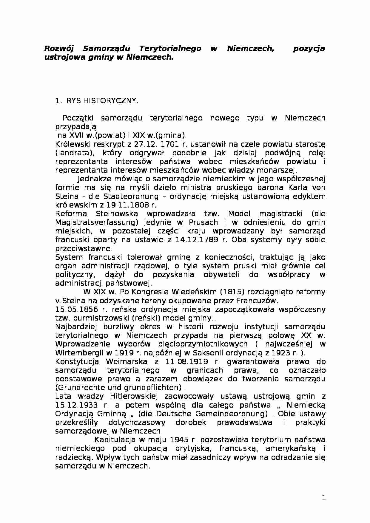 Rozwój Samorządu Terytorialnego w Niemczech - strona 1