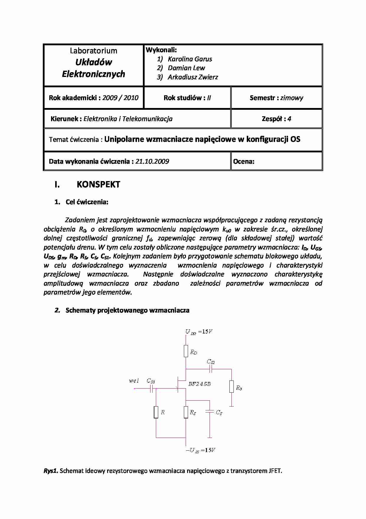Unipolarne wzmacniacze napięciowe w konfiguracji OS - strona 1