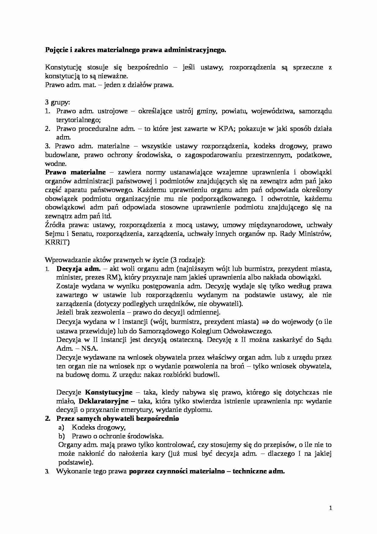 Materialne prawo administracyjne - Pojęcie i zakres - strona 1