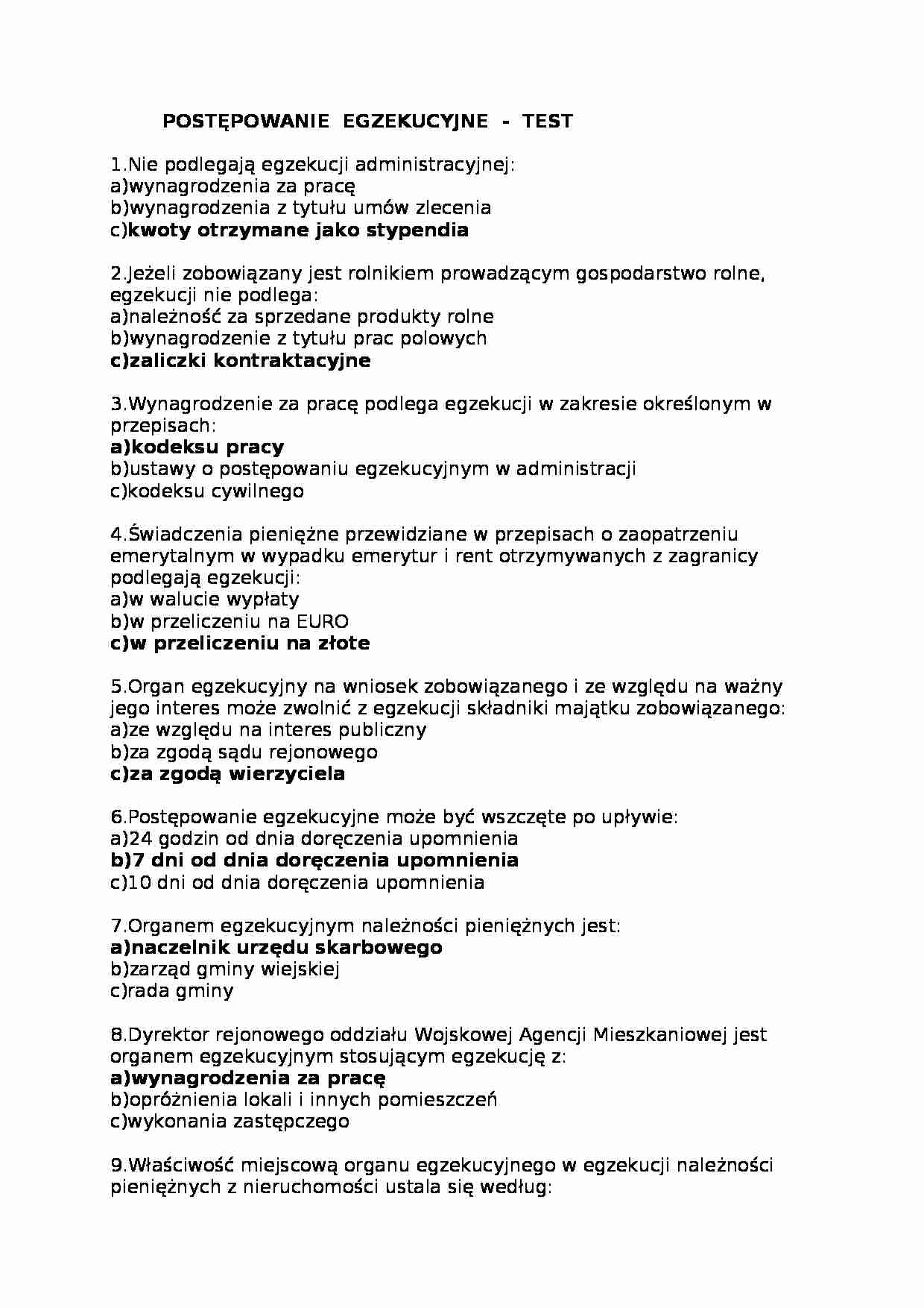 Postępowanie egzekucyjne - test - strona 1