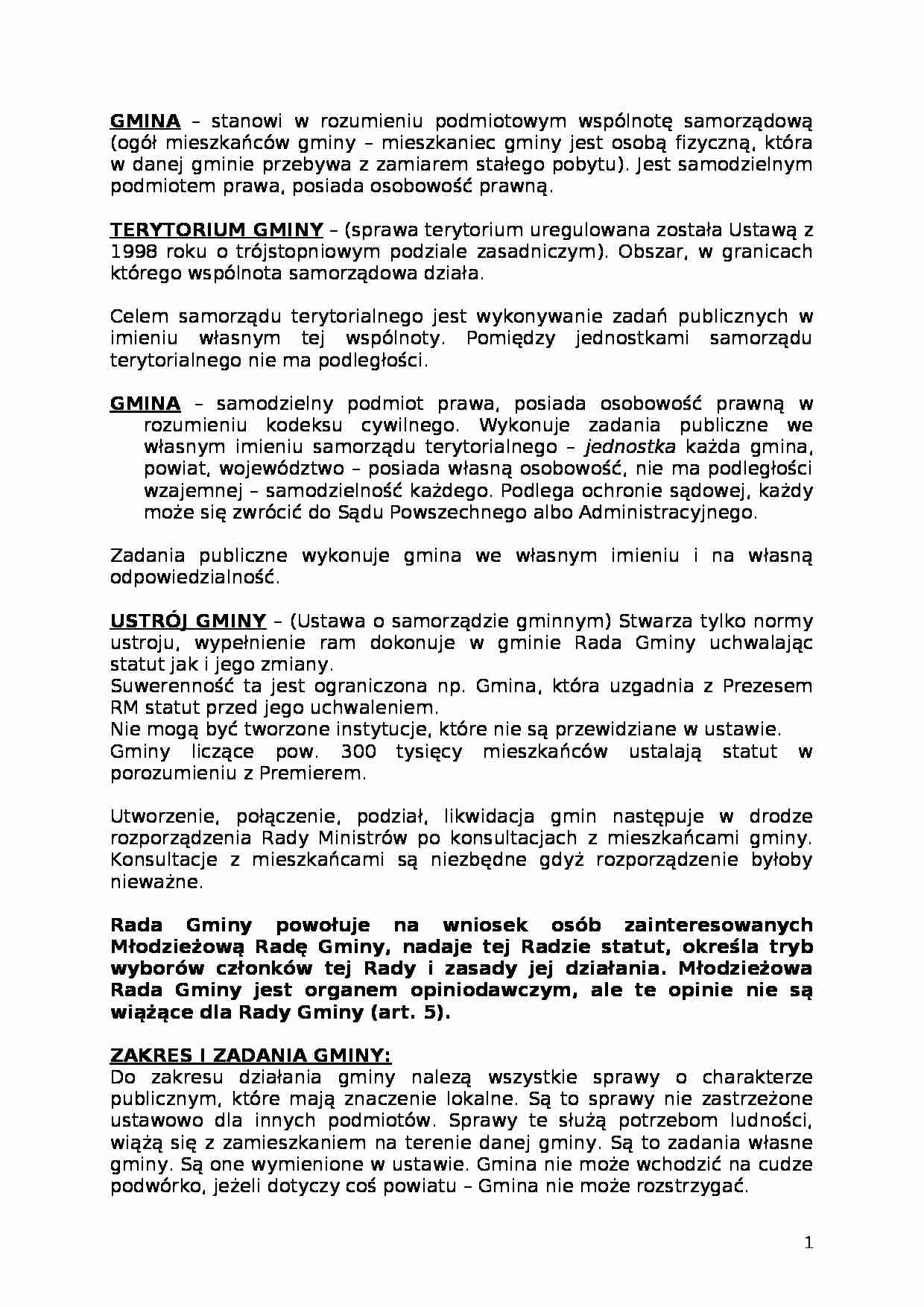 Prawo samorządu terytorialnego -  gmina - strona 1