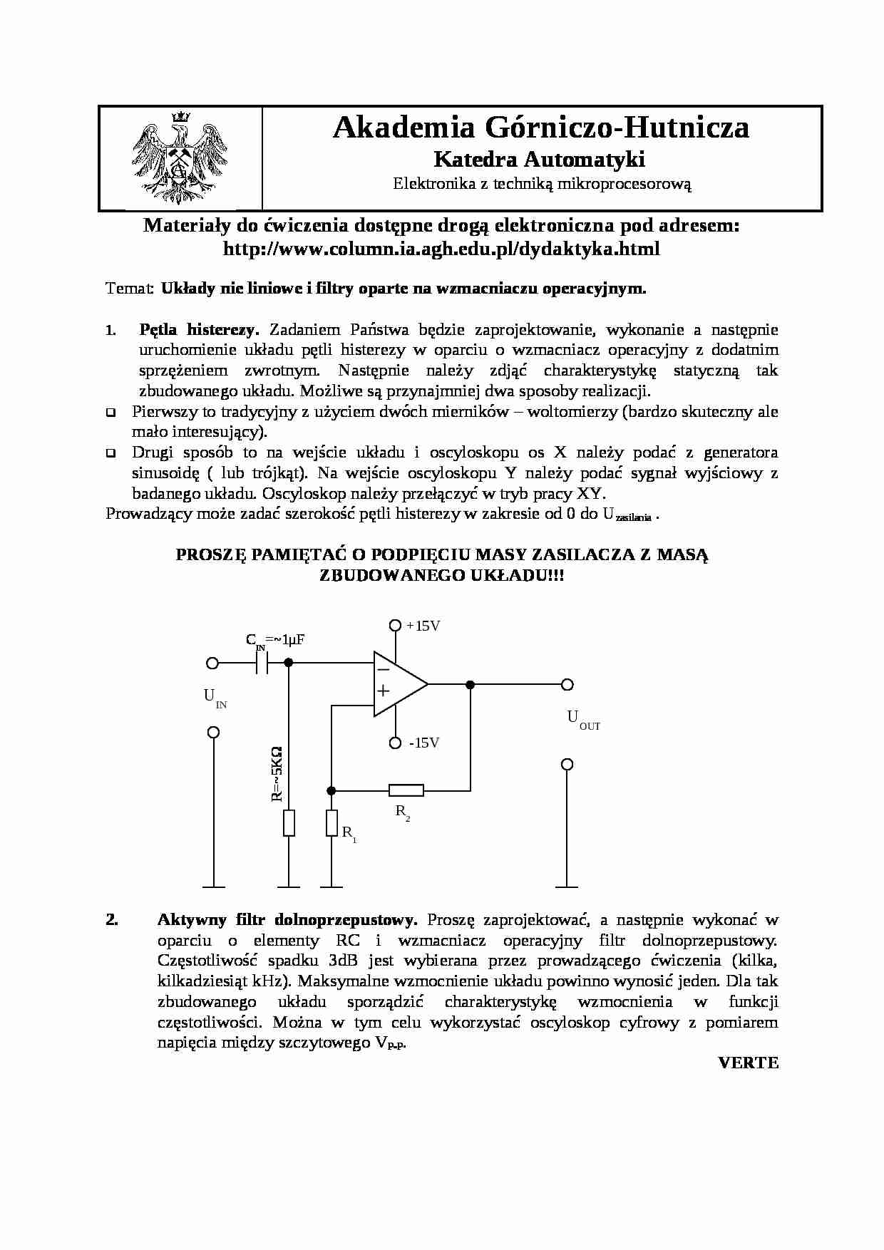 Układy nieliniowe i flirty oparte na wzmacniaczu operacyjnym - strona 1