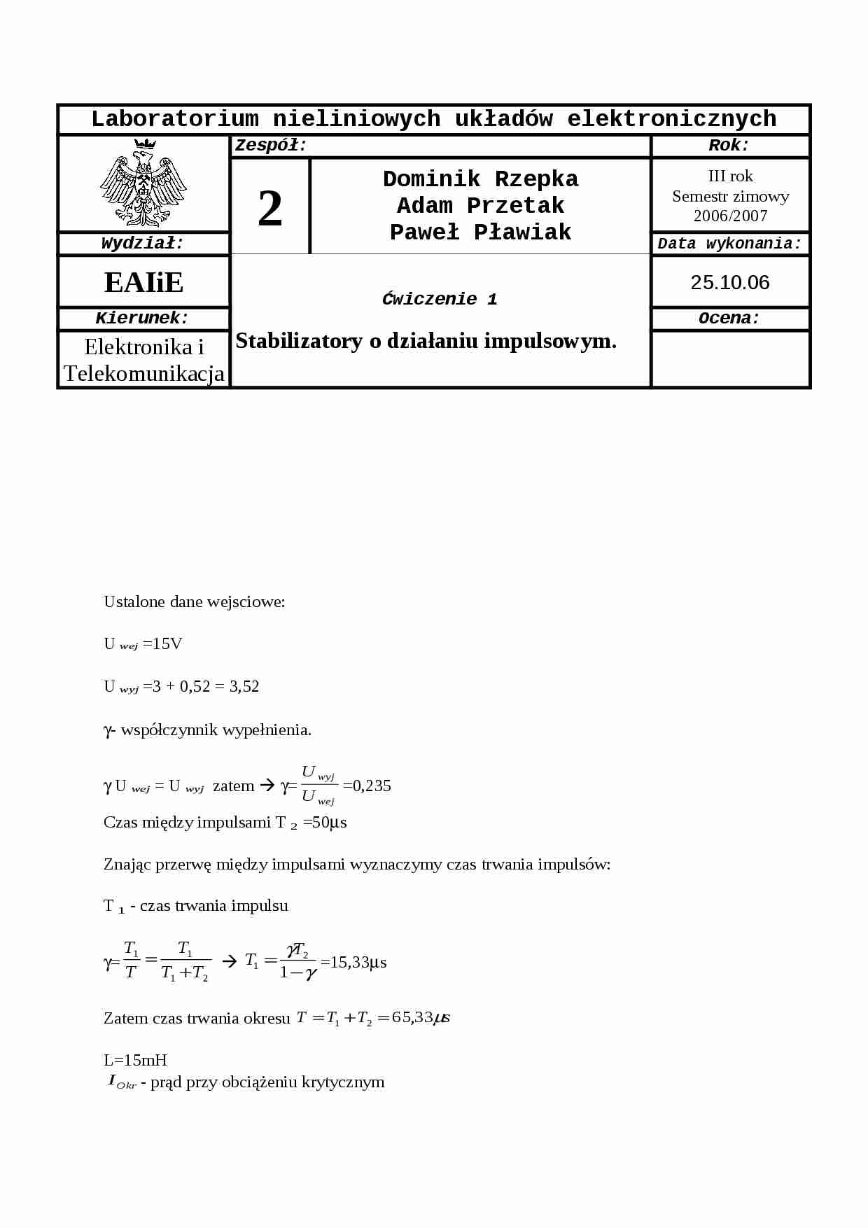 Stabilizatory o działaniu impulsowym - strona 1