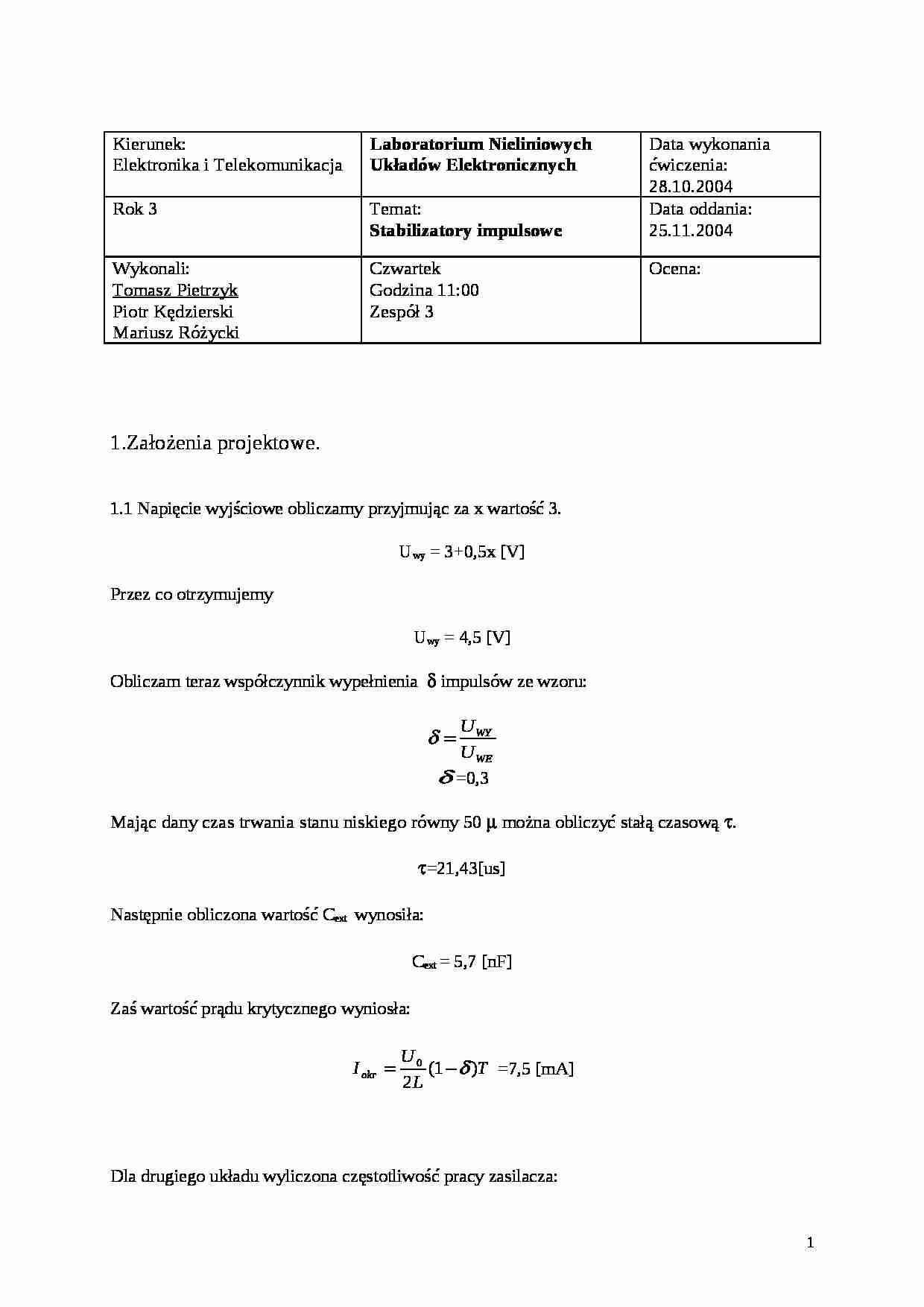 Stabilizatory impulsowe - ćwiczenia - strona 1