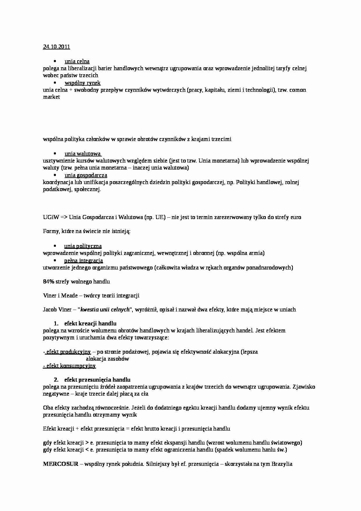 Integracja gospodarcza - Unia celna - strona 1