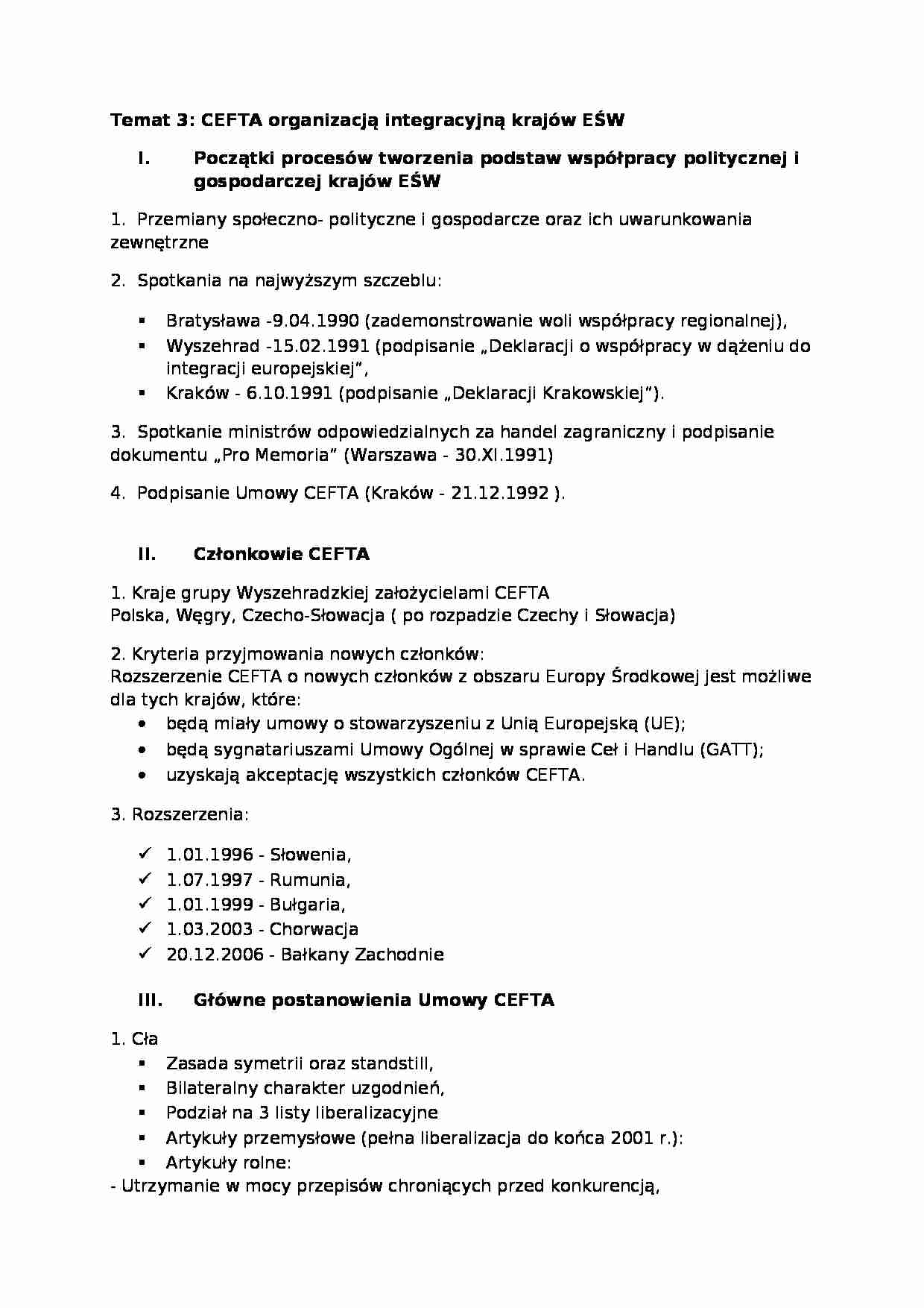 CEFTA organizacją integracyjną krajów EŚW - strona 1