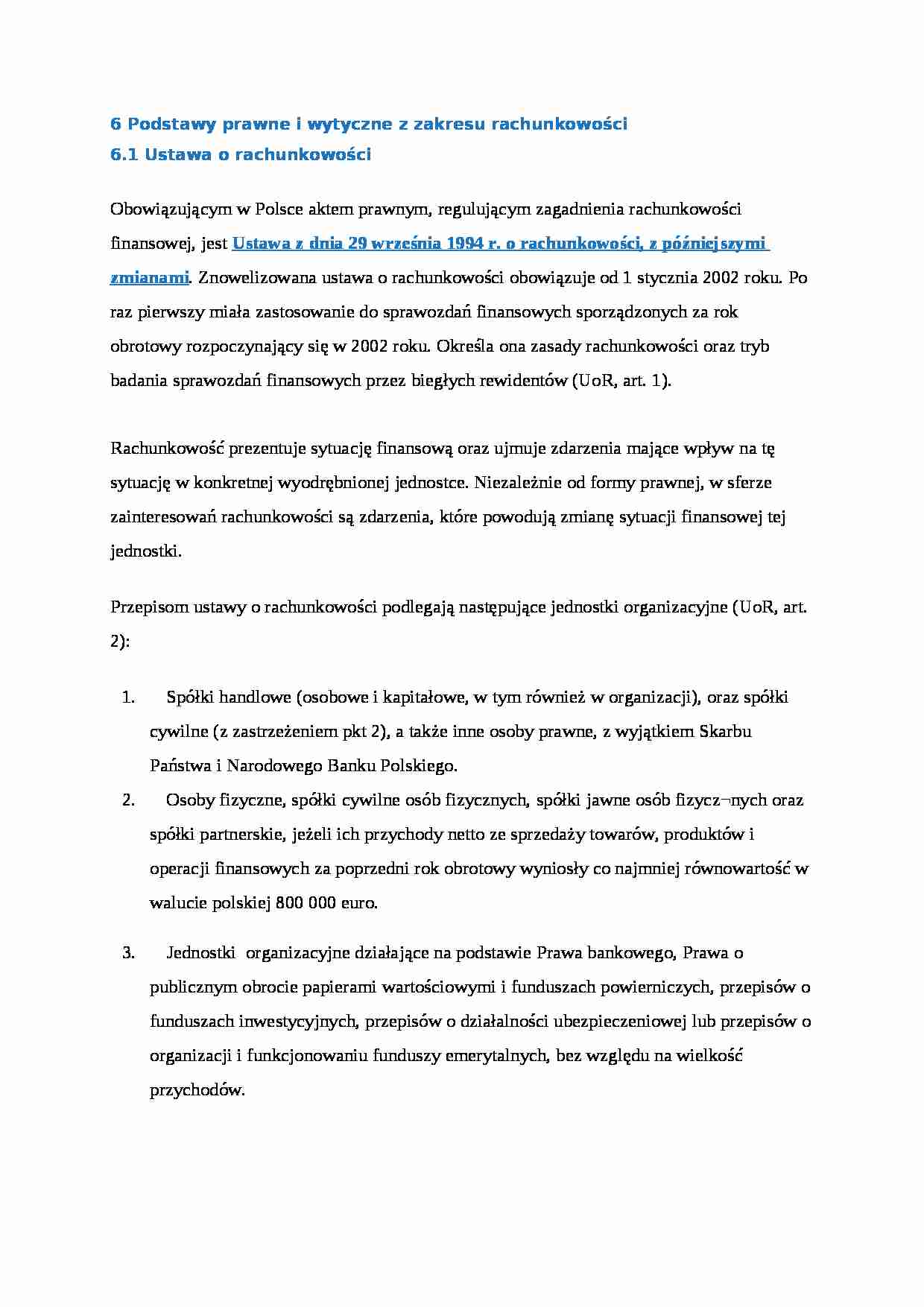 Podstawy prawne i wytyczne z zakresu rachunkowości - strona 1