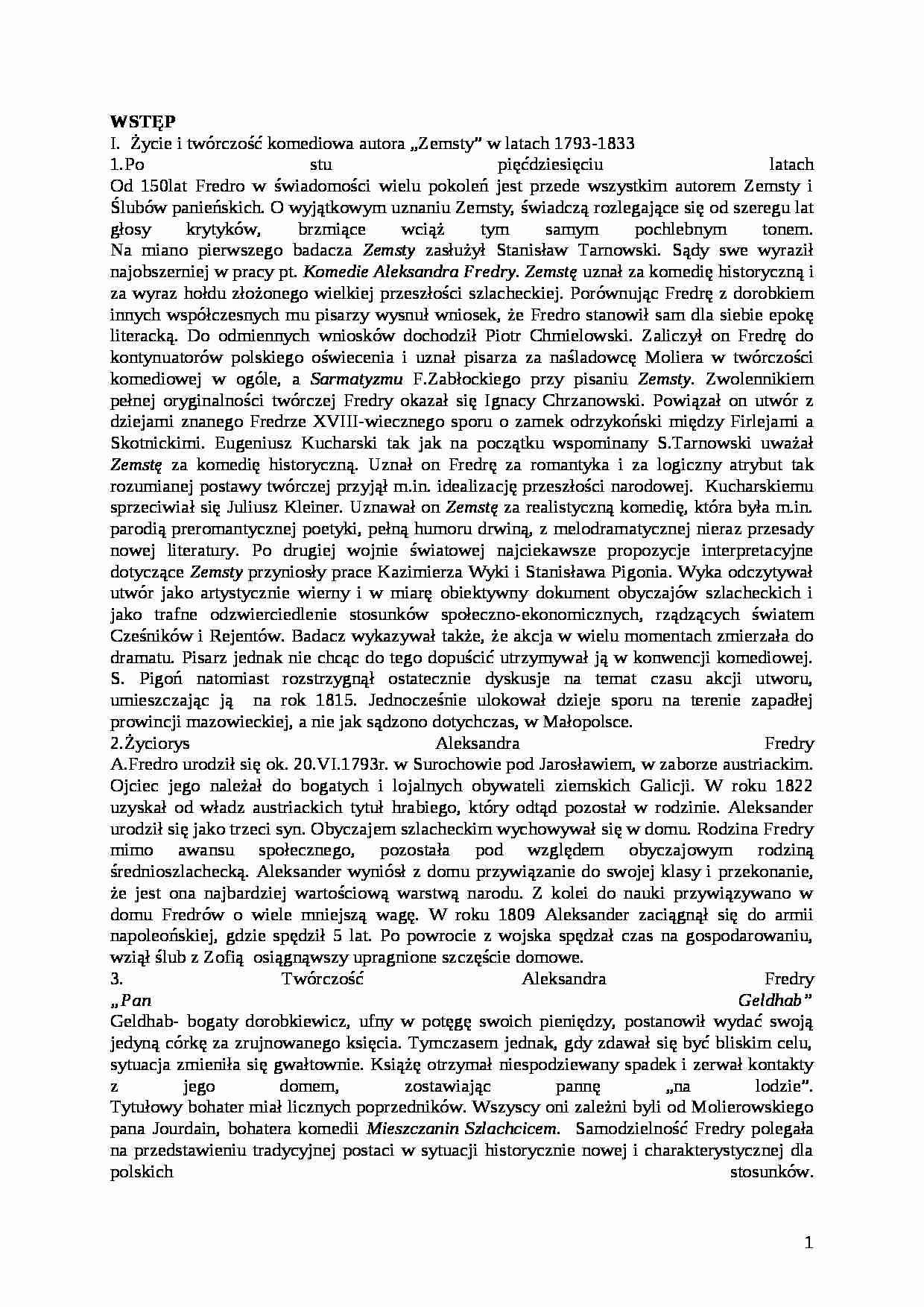 Aleksander Fredro - Zemsta streszczenie - strona 1