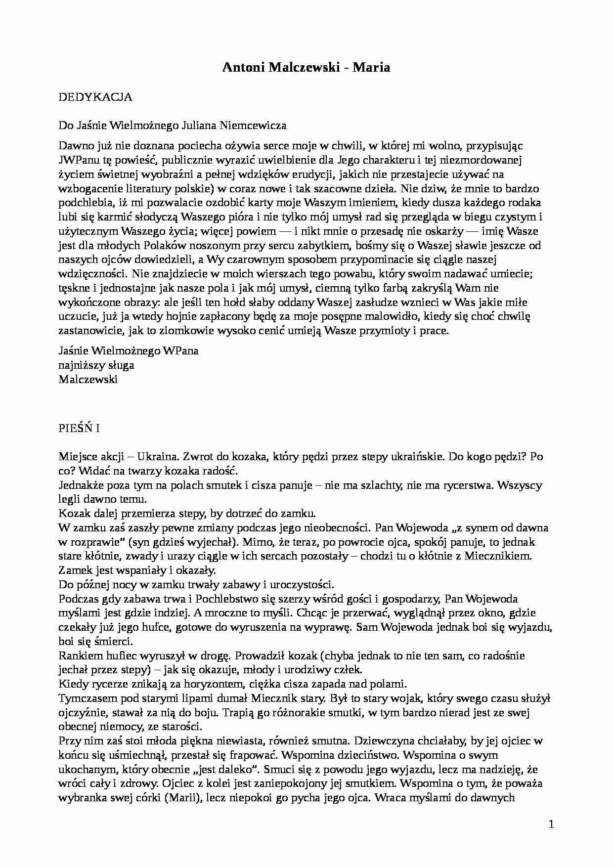 Antoni Malczewski - Maria - Streszczenie - strona 1