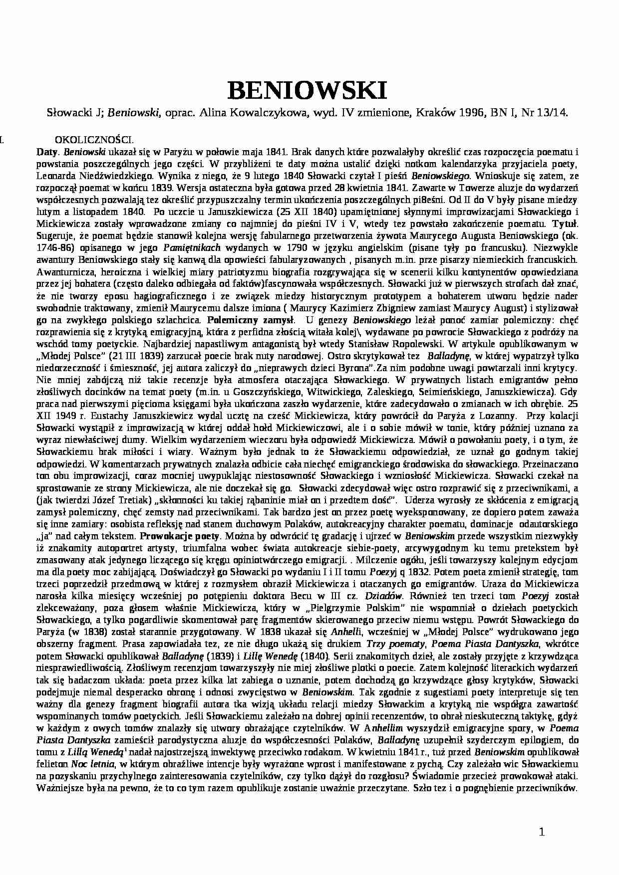BENIOWSKI - Juliusz Slowacki - strona 1