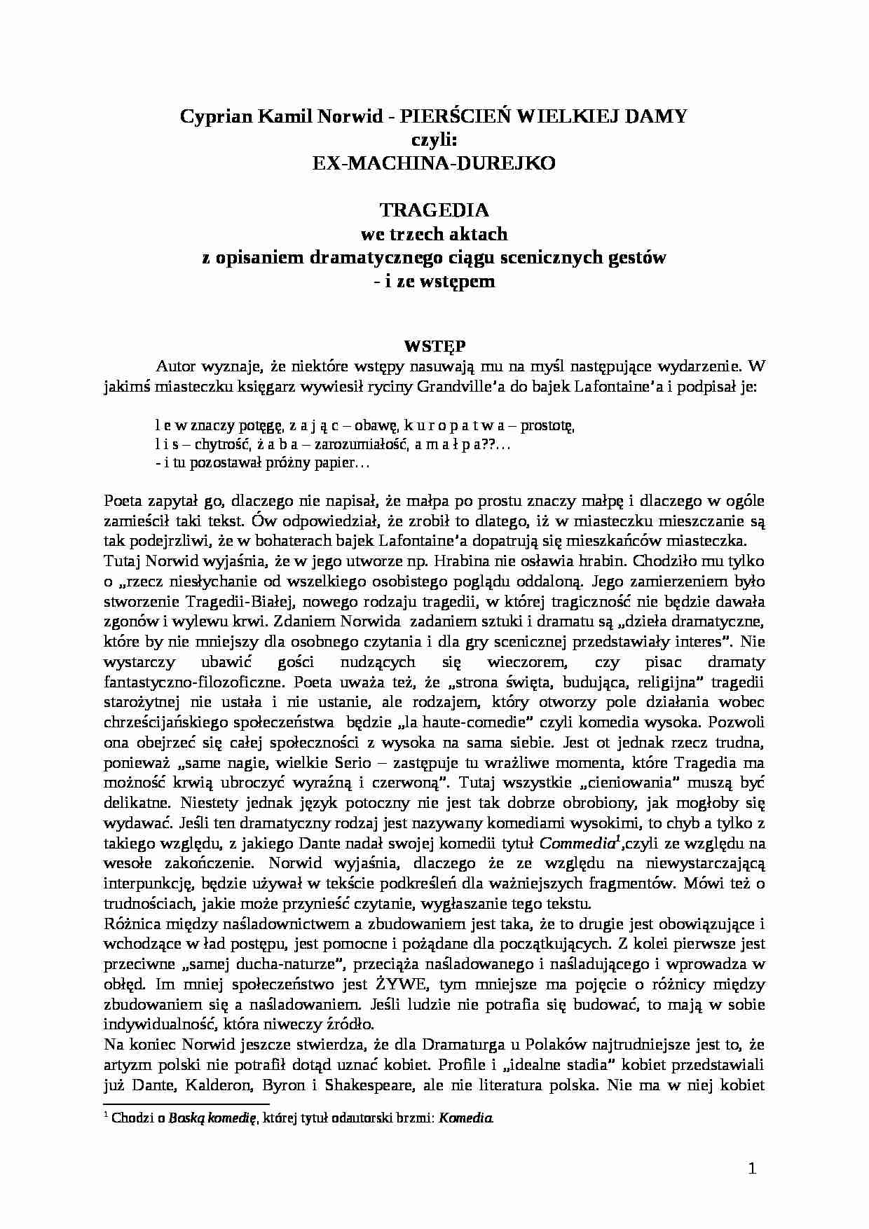 Norwid - Pierścień wielkiej damy - Tragedia - strona 1