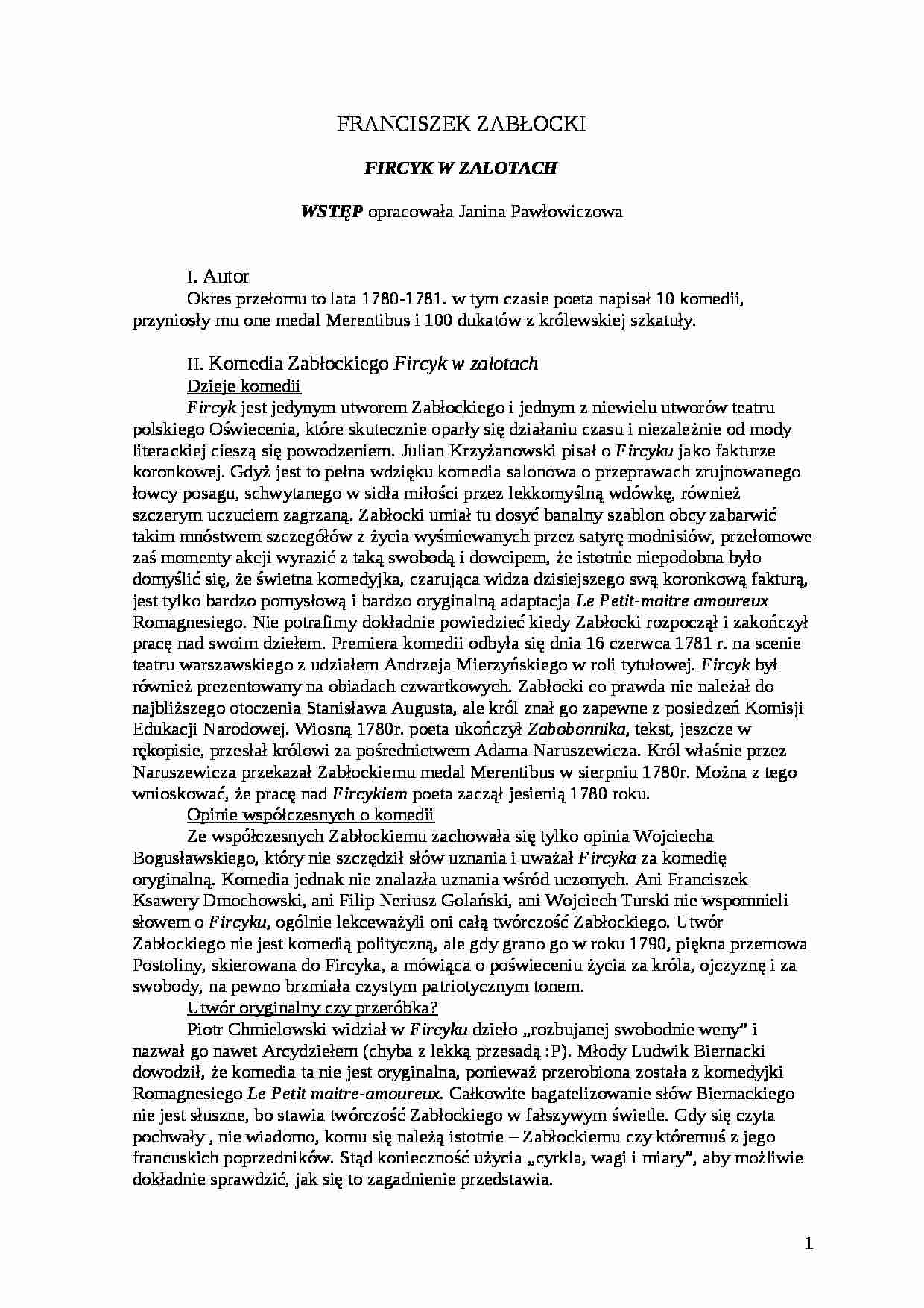 Franciszek Zabłocki - Fircyk w zalotach - strona 1