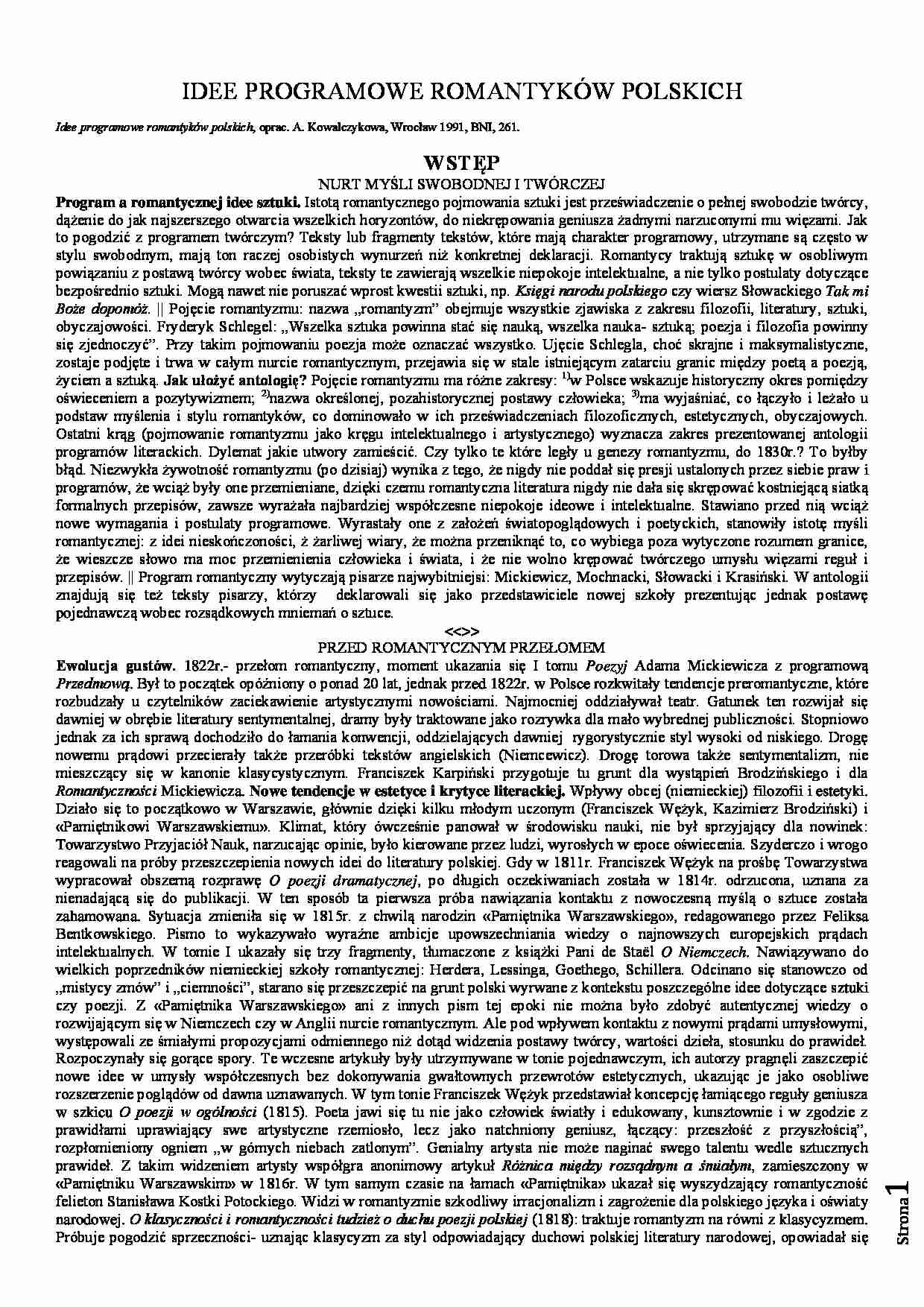 Idee programowe romantyków polskich - strona 1
