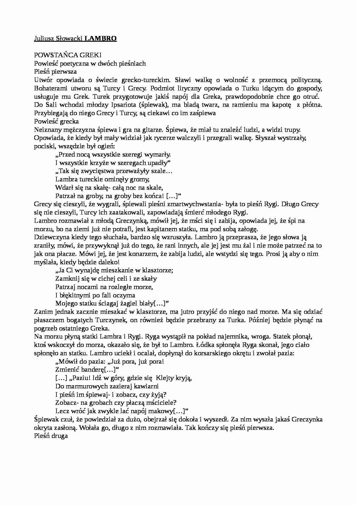 Juliusz Słowacki - Lambro - strona 1