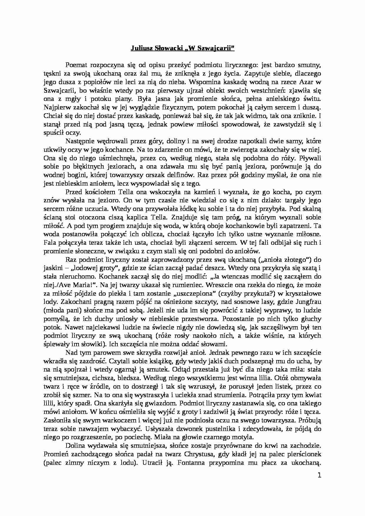 Juliusz Słowacki - W Szwajcarii - strona 1