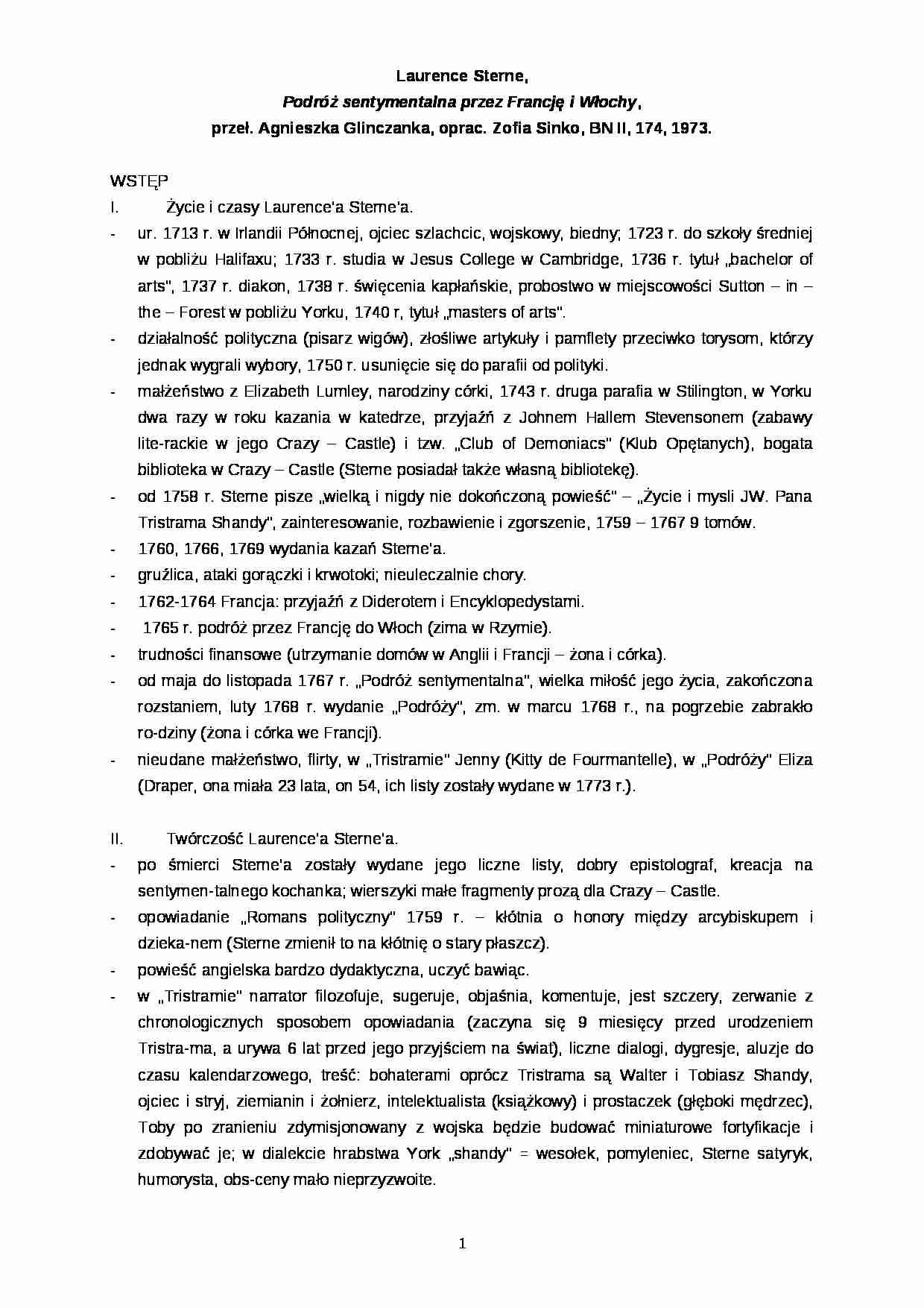 Sterne Podróż sentymentalna - strona 1
