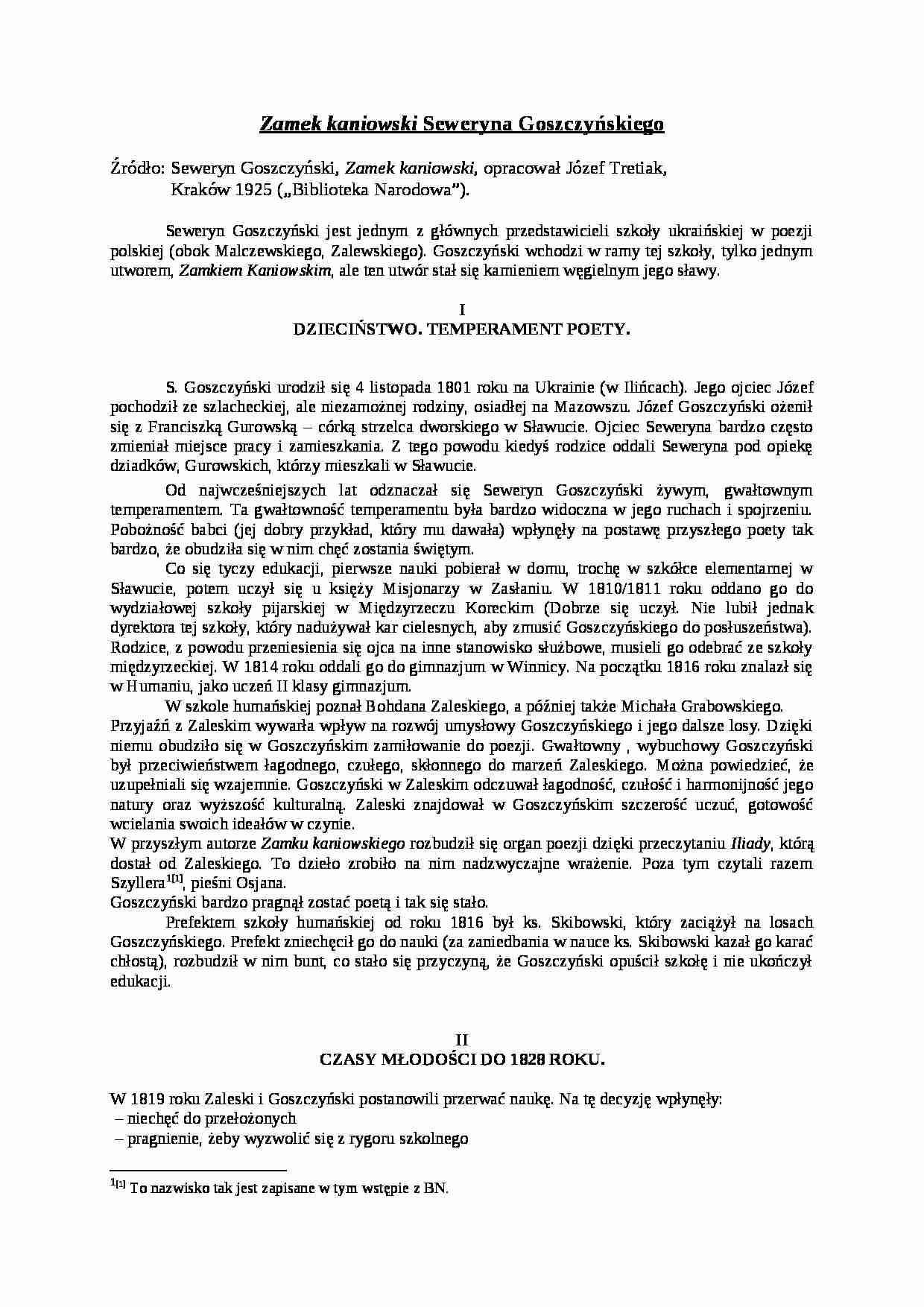 Zamek kaniowski Seweryna Goszczyńskiego - strona 1