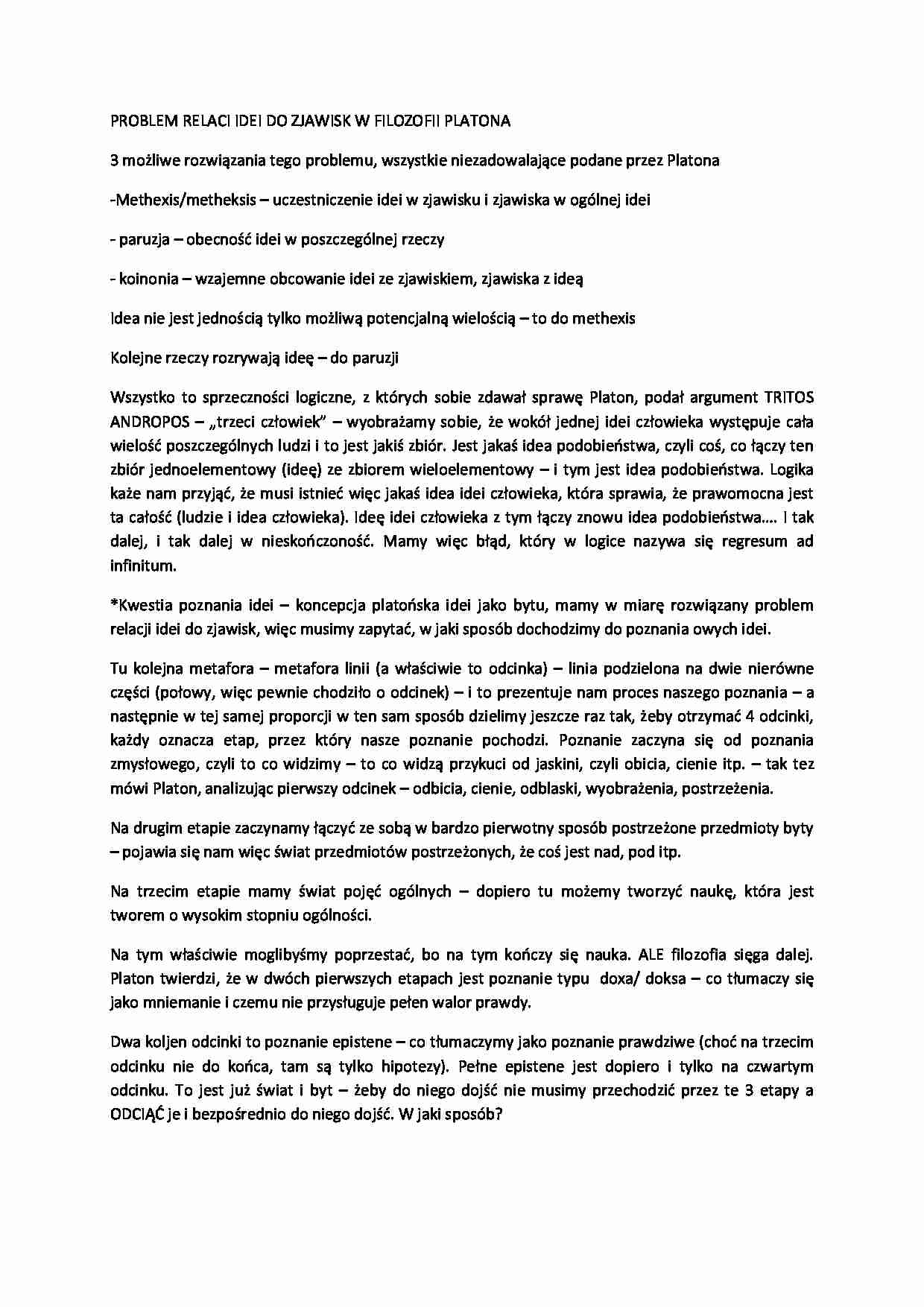 Problem relacji idei do zjawisk w filozofii Platona  - strona 1