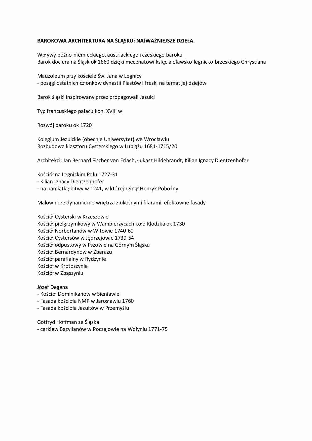  BAROKOWA ARCHITEKTURA NA ŚLĄSKU: NAJWAŻNIEJSZE DZIEŁA. - strona 1