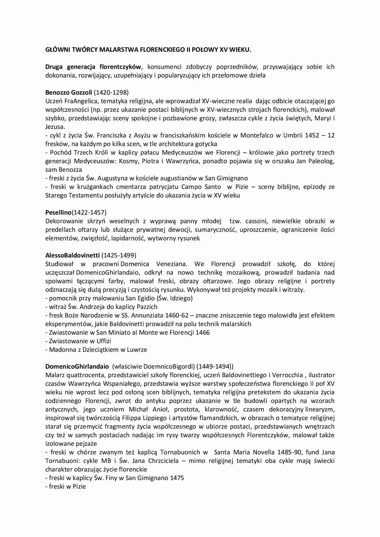  GŁÓWNI TWÓRCY MALARSTWA FLORENCKIEGO II POŁOWY XV WIEKU - strona 1