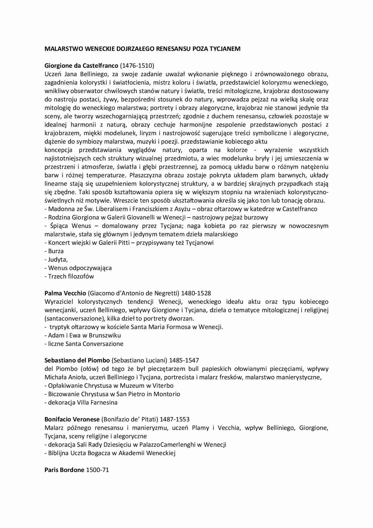 Malarstwo weneckie dojrzałego renesansu poza tycjanem  - strona 1