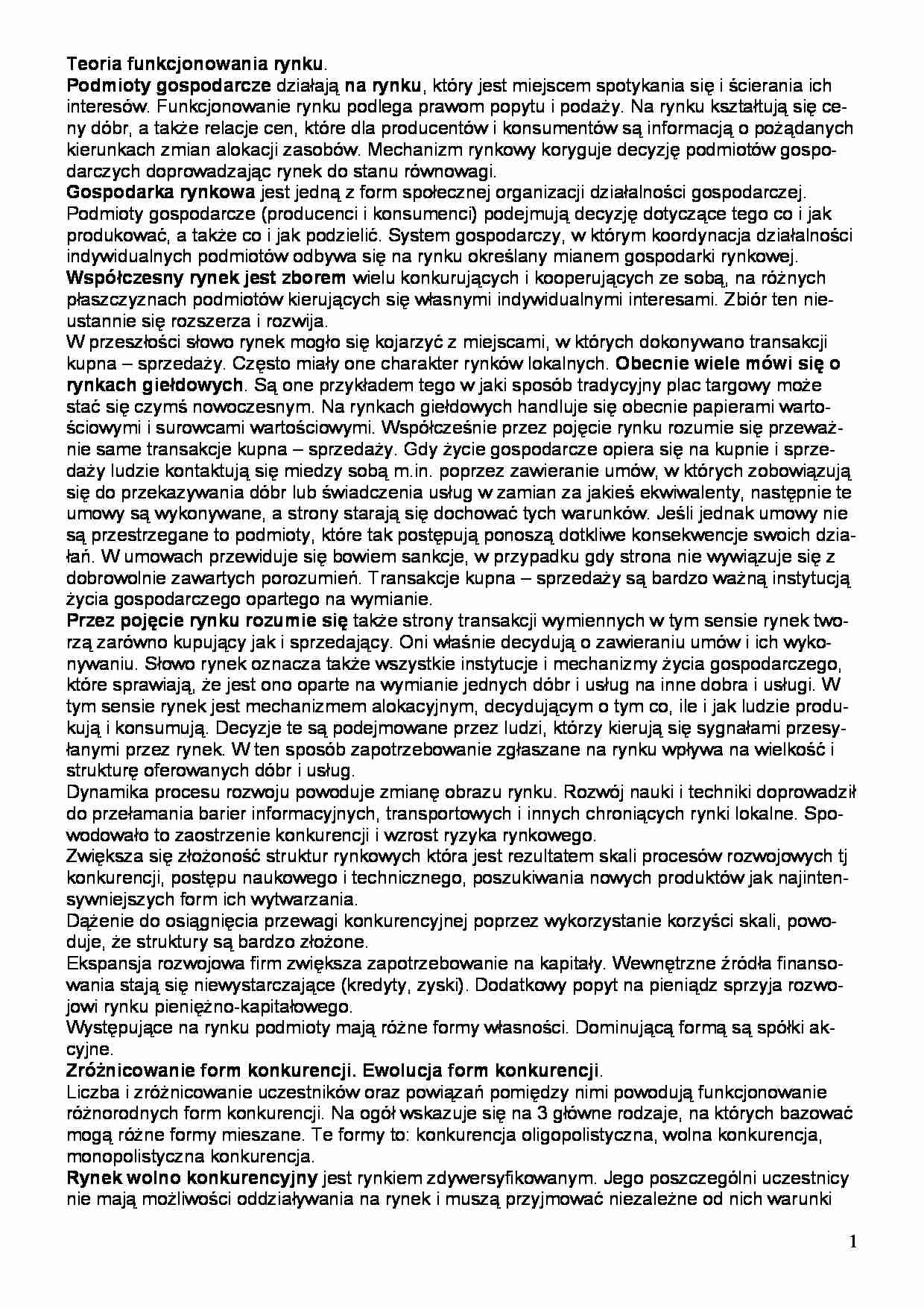 Teoria funkcjonowania rynku - strona 1