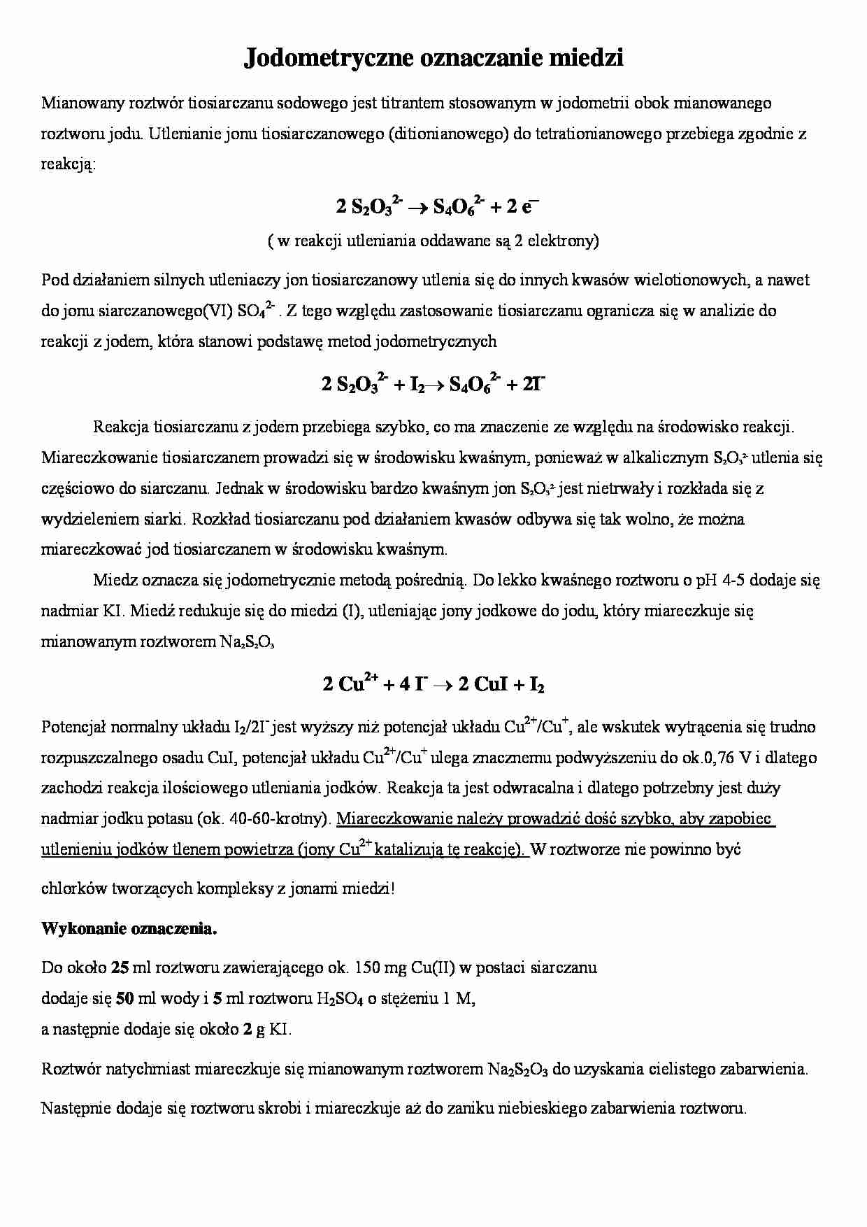 Jodometryczne oznaczenie miedzi - strona 1