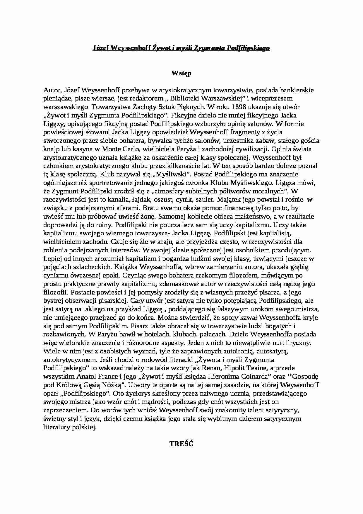 Żywot i myśli Zygmunta  Podfilipskiego - strona 1