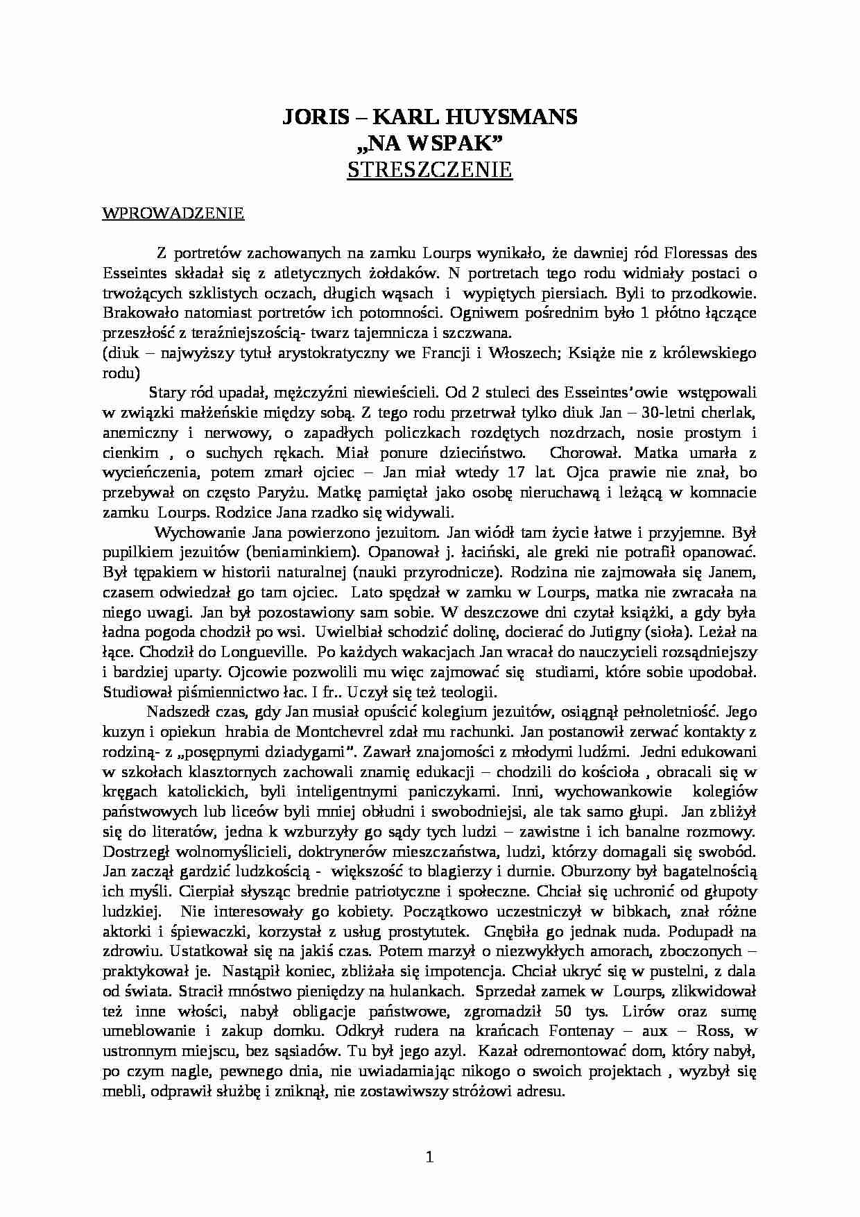 Na wspak - streszczenie - strona 1