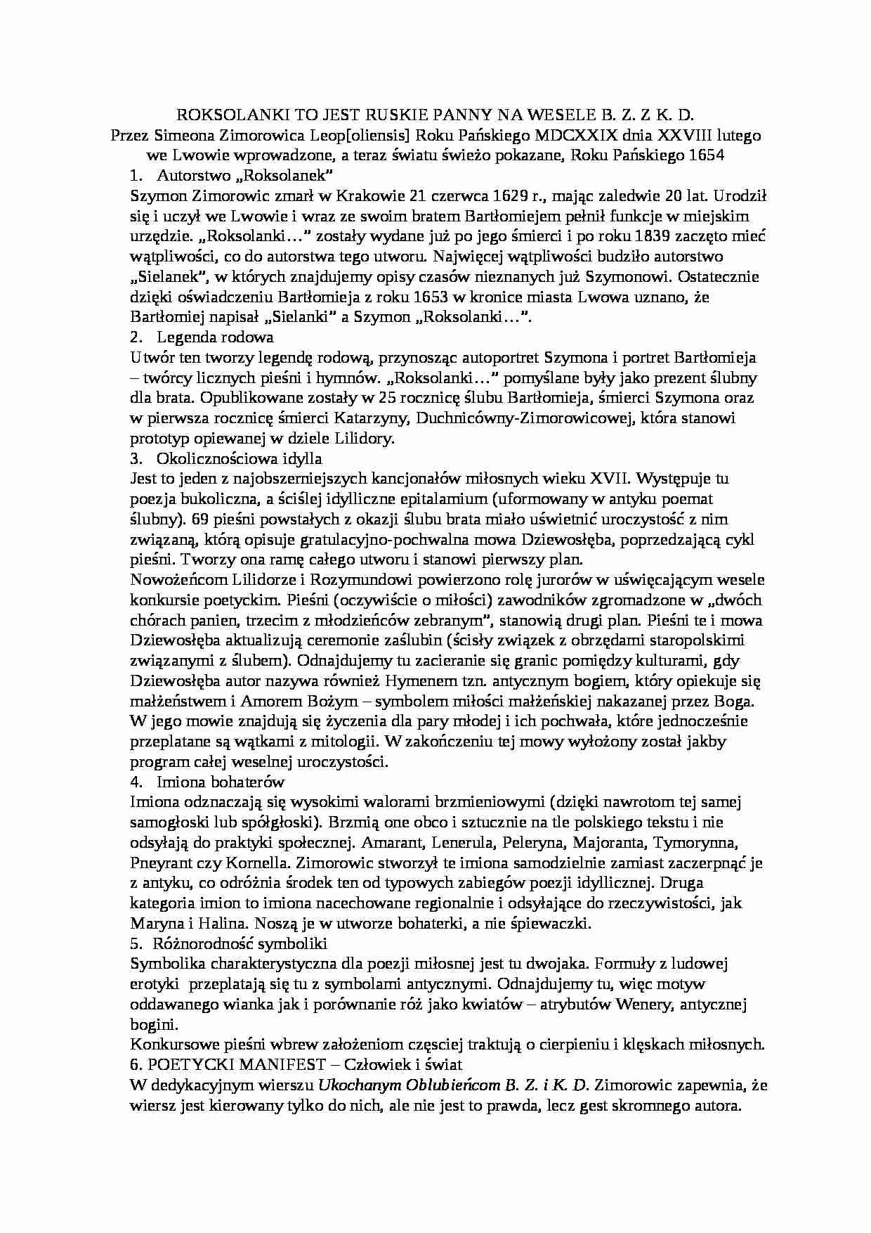 Szymon Zimorowic - Roksolanki - strona 1