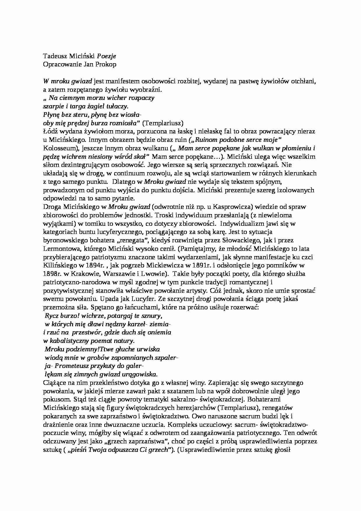 Tadeusz Miciński - Poezje - strona 1