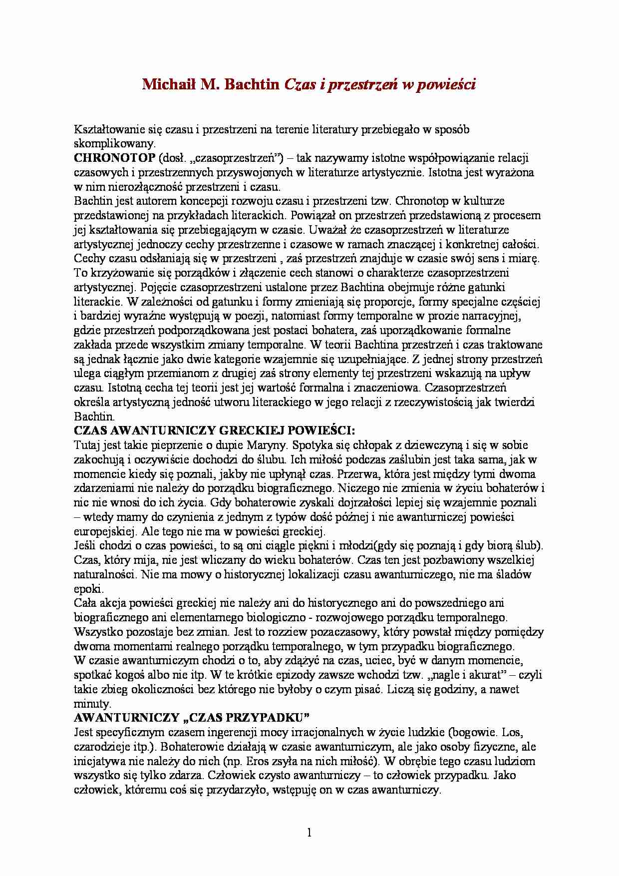 A. Bachtin - czas i przestrzeń w powieści - strona 1