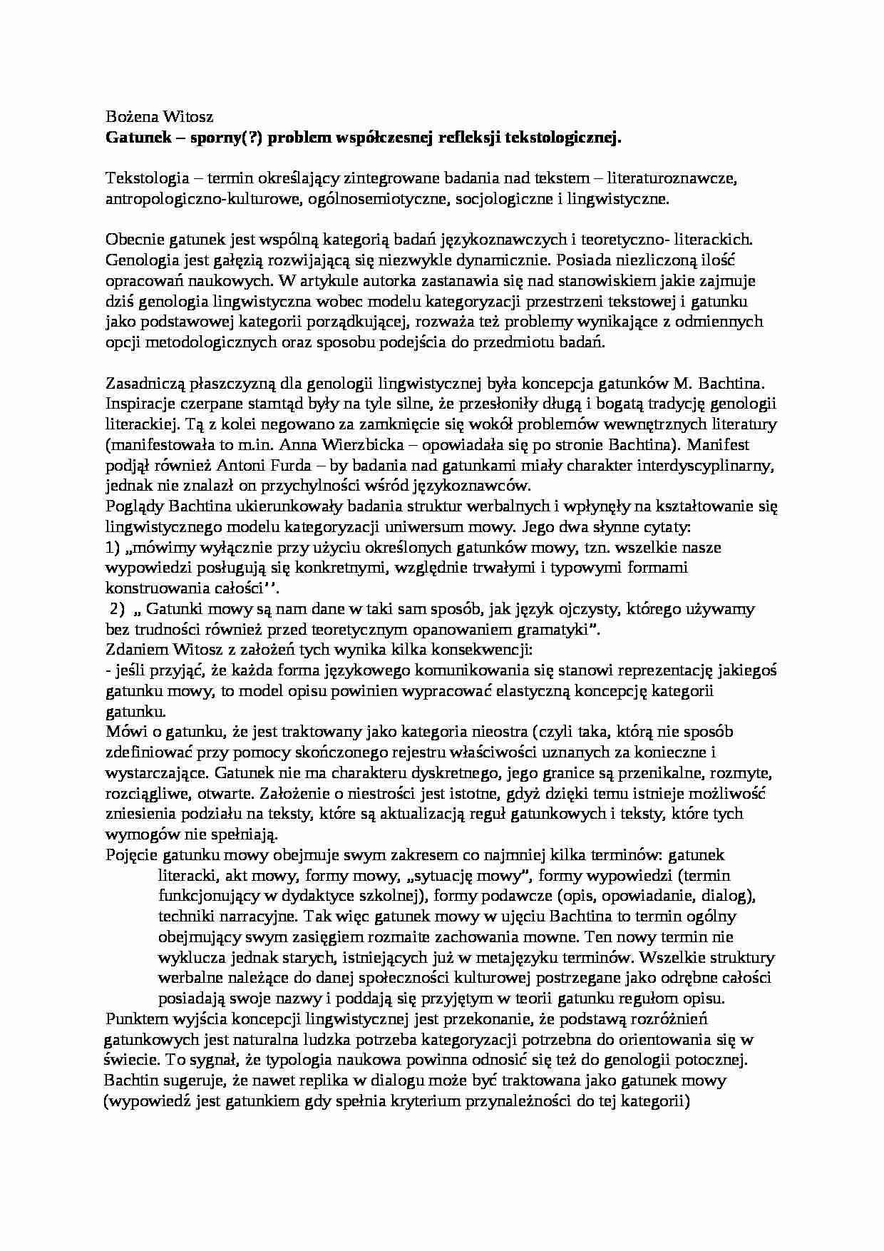 Bożena Witosz - teoria literatury - strona 1