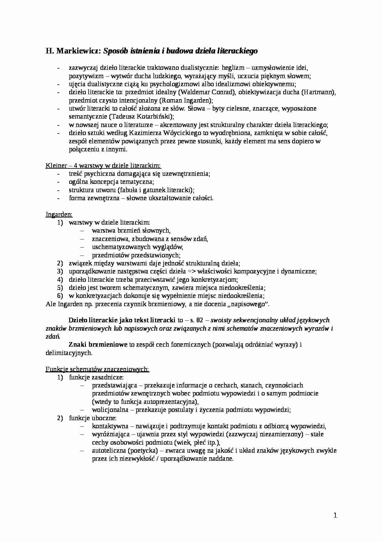 Sposób istnienia i budowa dzieła literackiego - strona 1