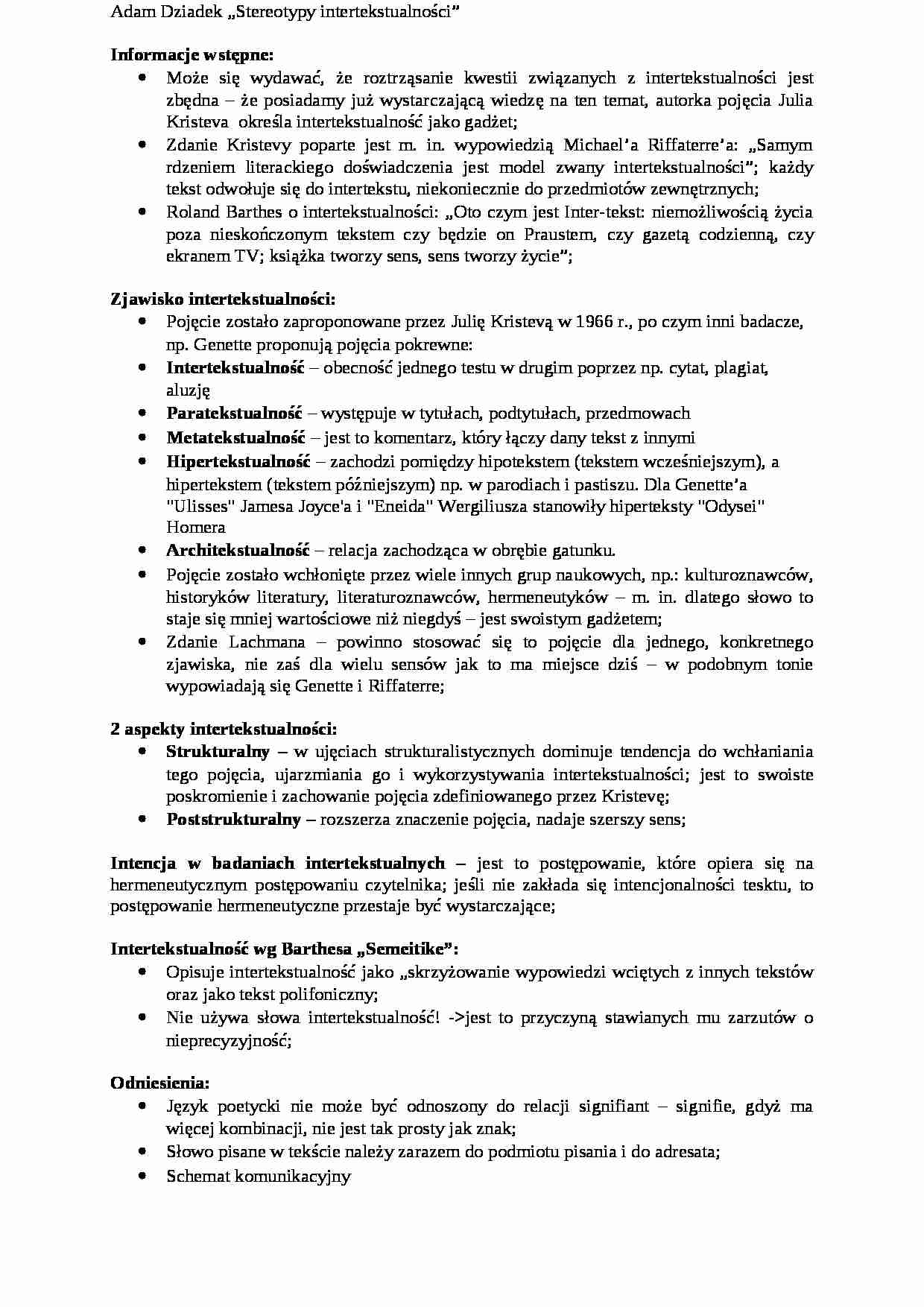 Adam Dziadek - Stereotypy intertekstualności - strona 1