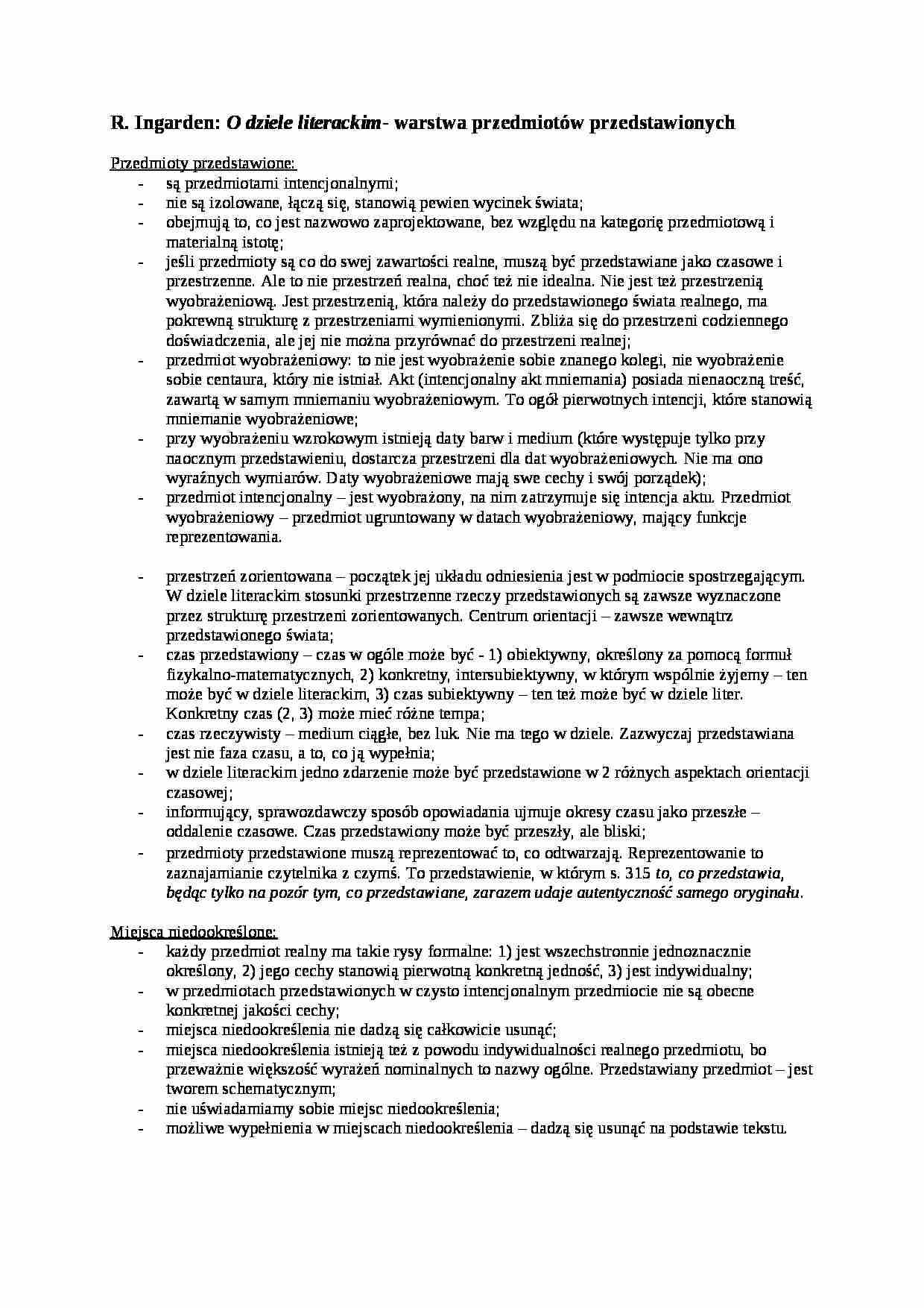O dziele literackim - warstwa przedmiotów przedstawionych - strona 1