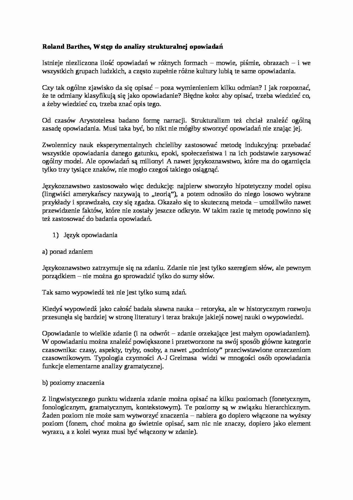 Analiza strukturalna opowiadania - strona 1