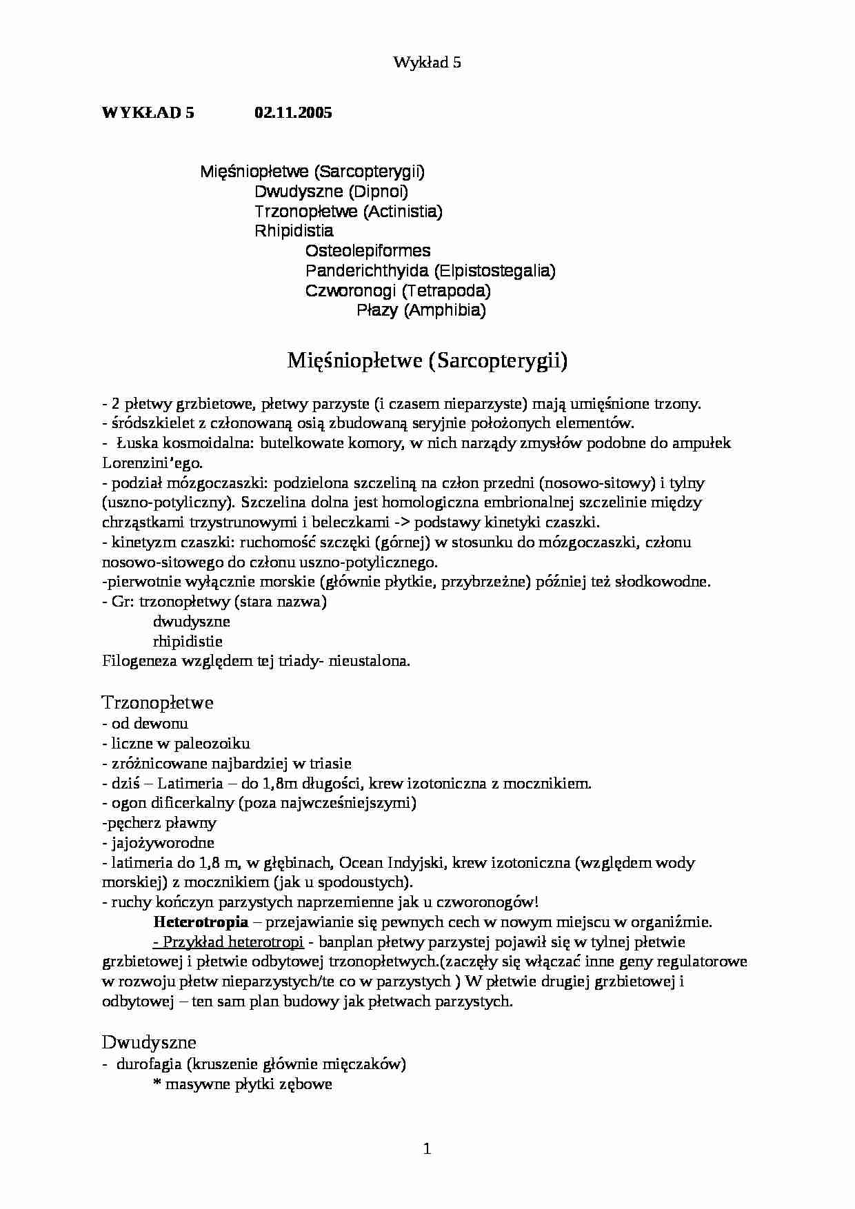 Zoologia kręgowców - wykład 5 - strona 1