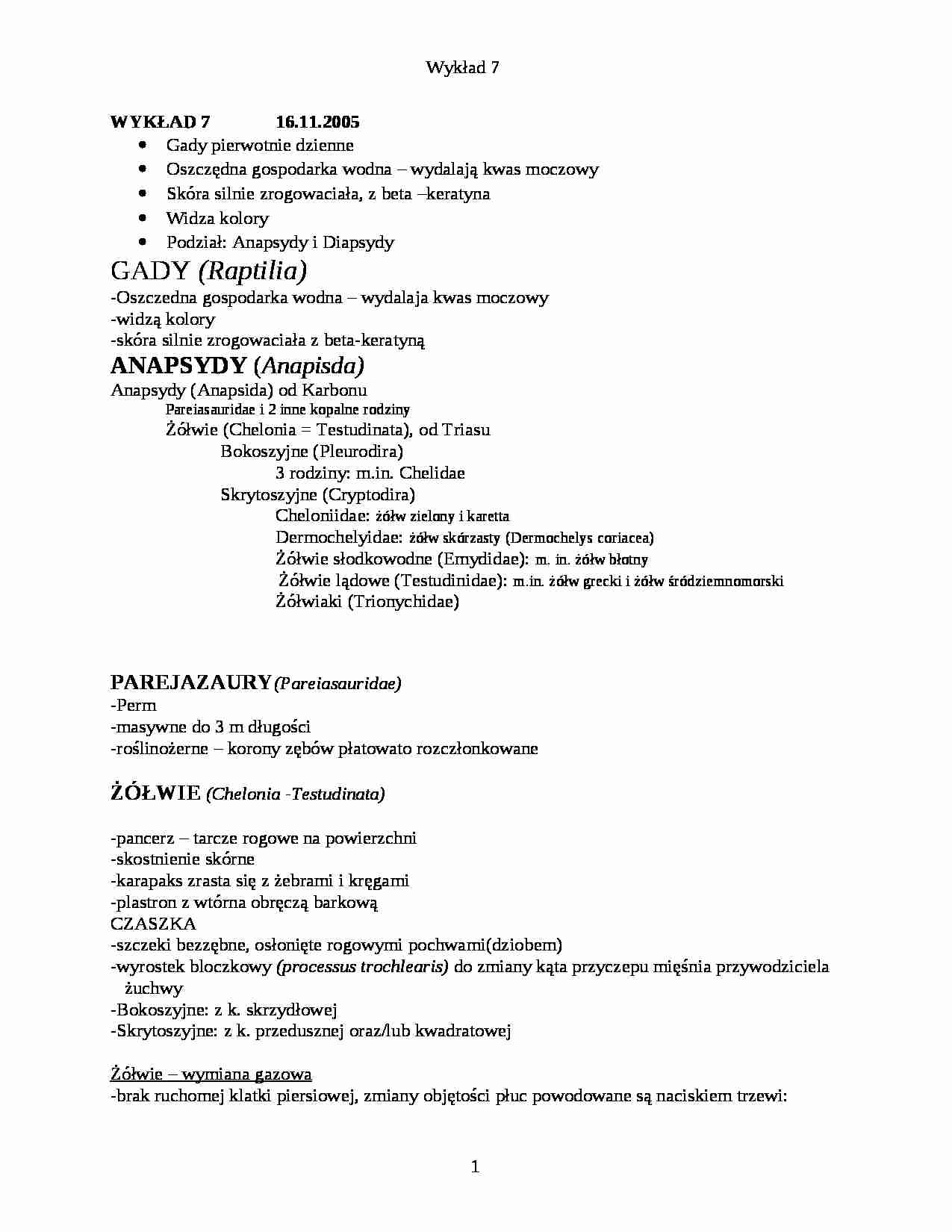 Zoologia kręgowców - wykład 7 - strona 1