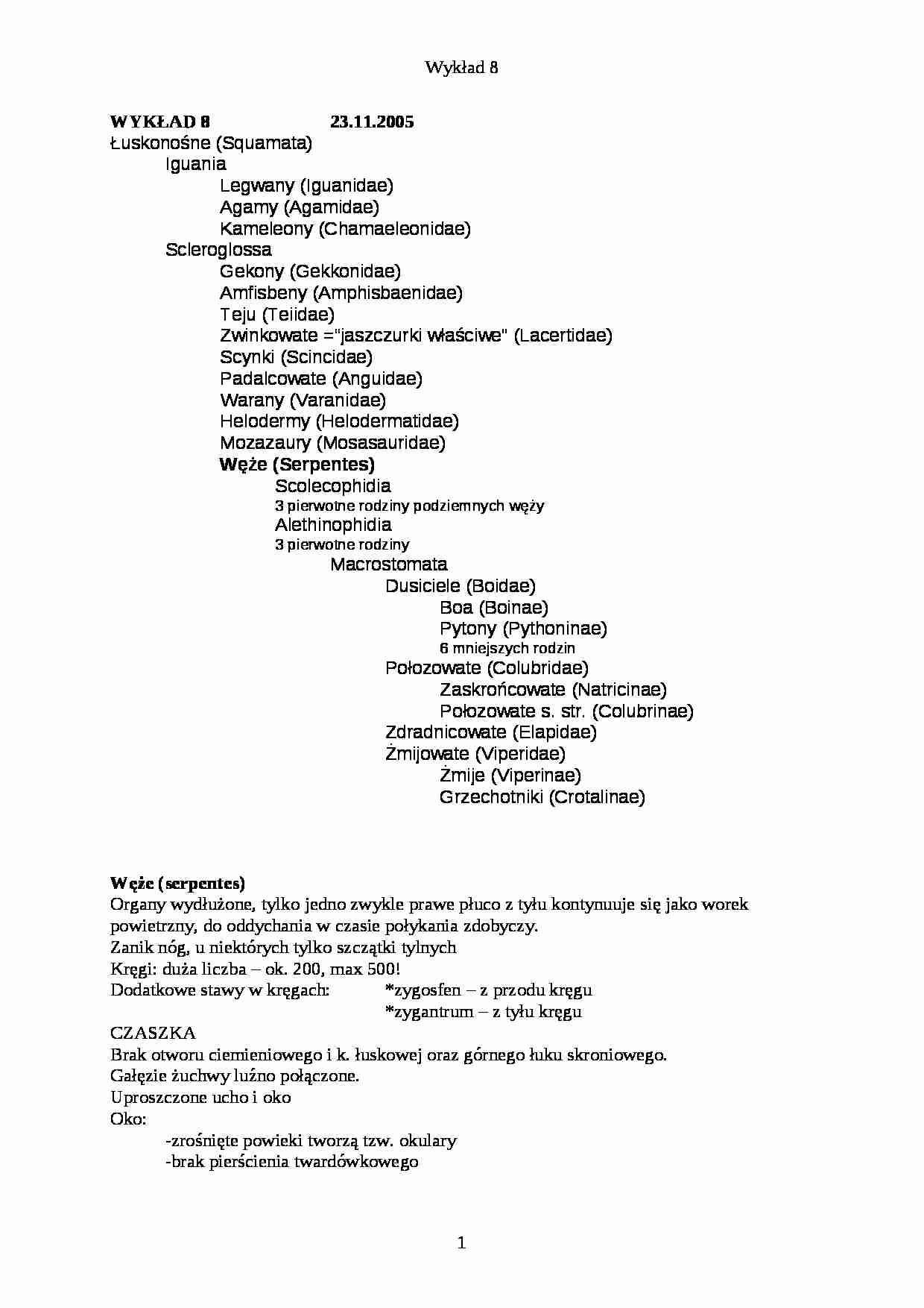 Zoologia kręgowców - wykład 8 - strona 1