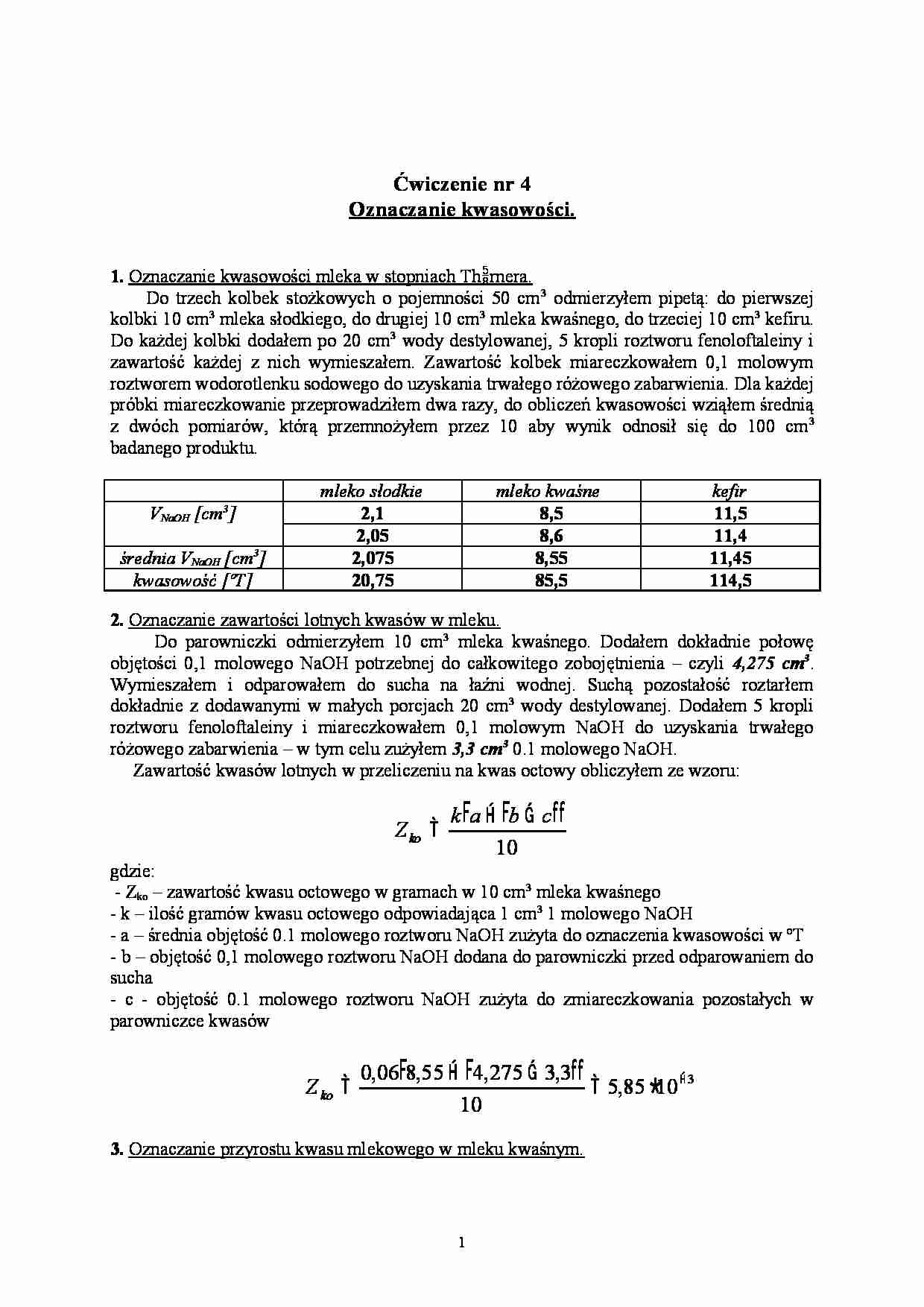 Oznaczanie kwasowości mleka - strona 1