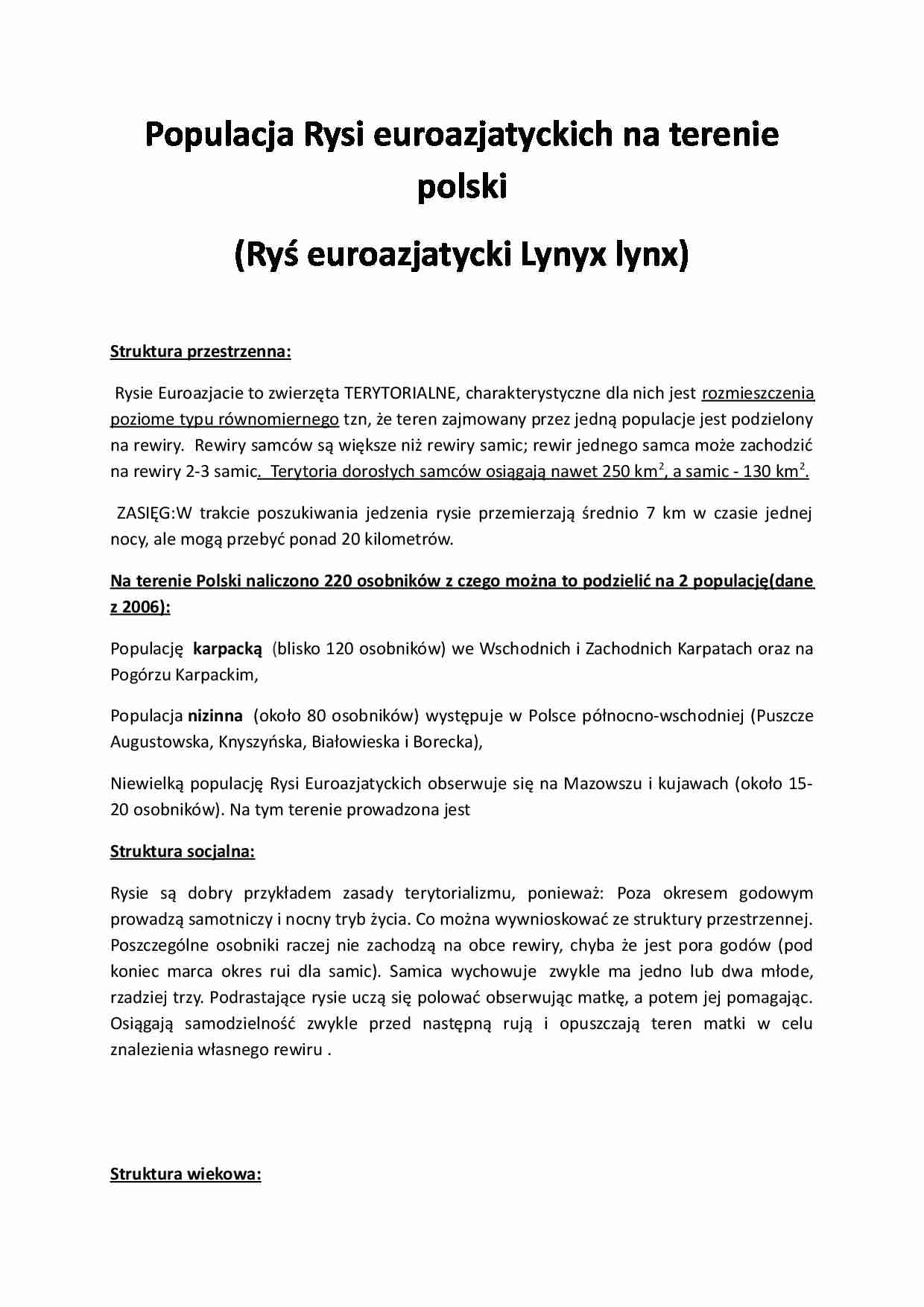 Prezentacja o rysiu euroazjatckim - strona 1