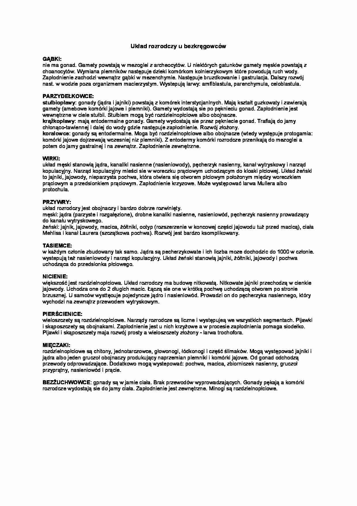 Układ rozrodczy u bezkręgowców - strona 1