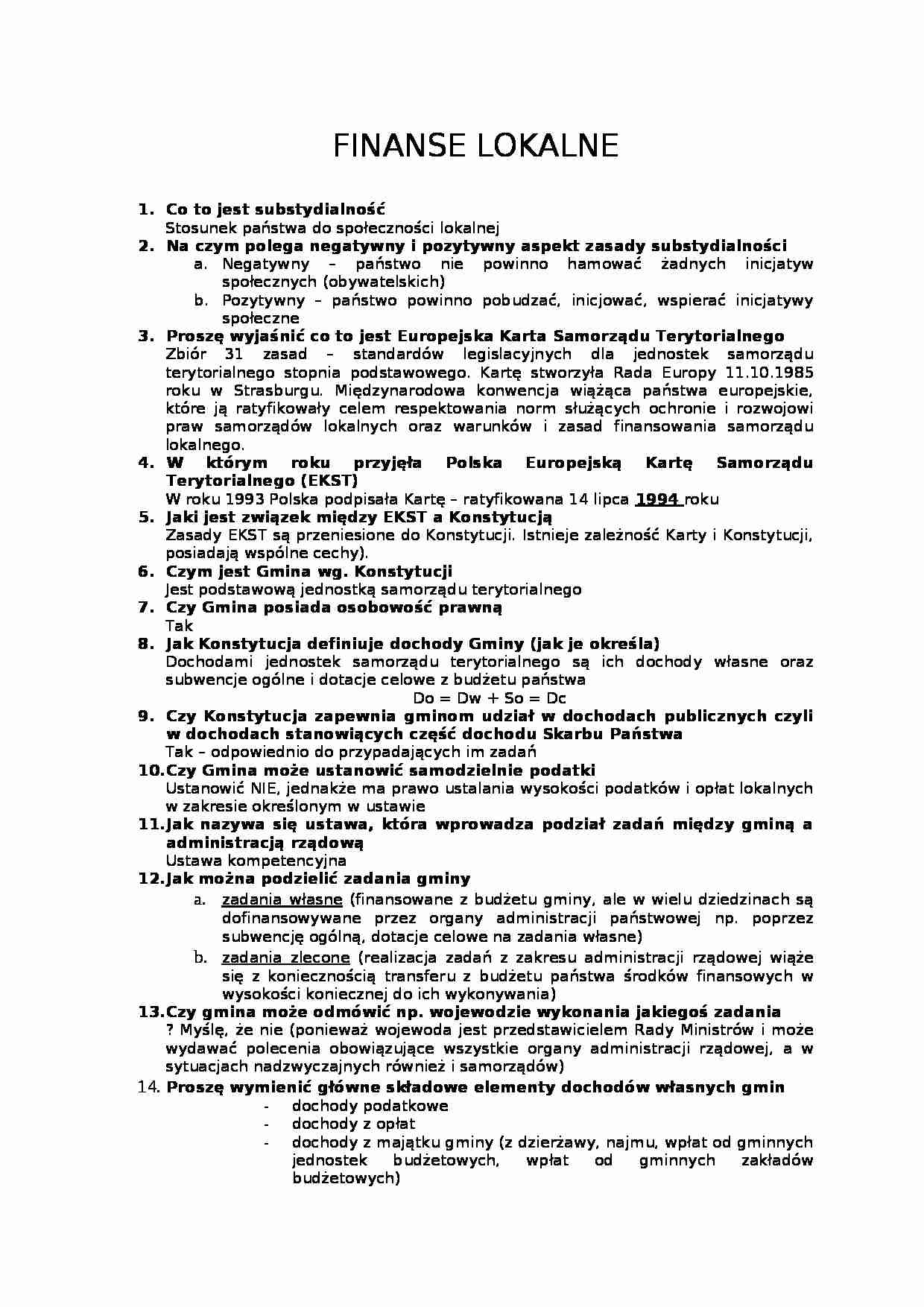 Finanse lokalne - pytania i odpowiedzi - strona 1