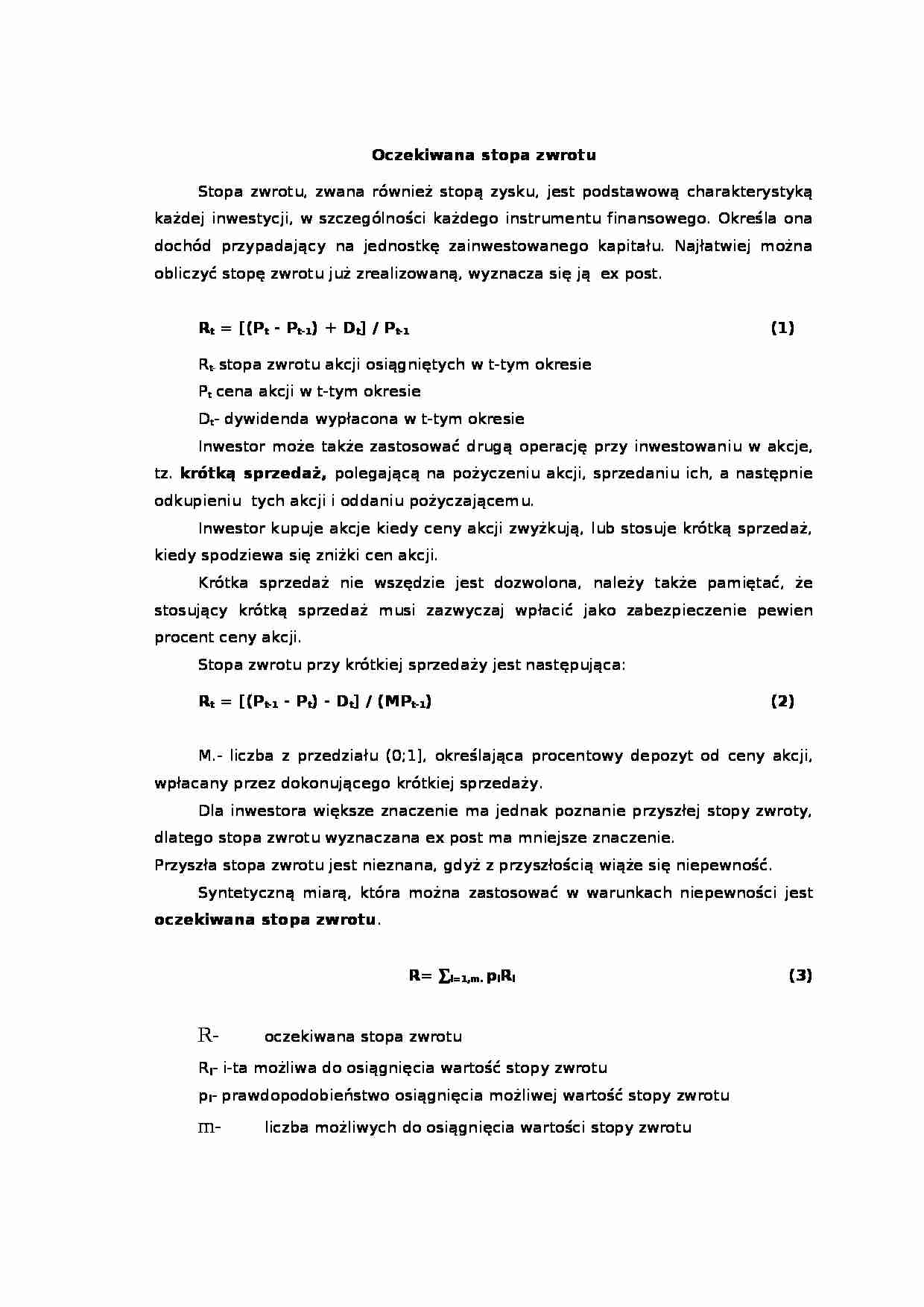 Miary ryzyka akcji - Odchylenie standardowe i wariancja stopy zwrotu - strona 1