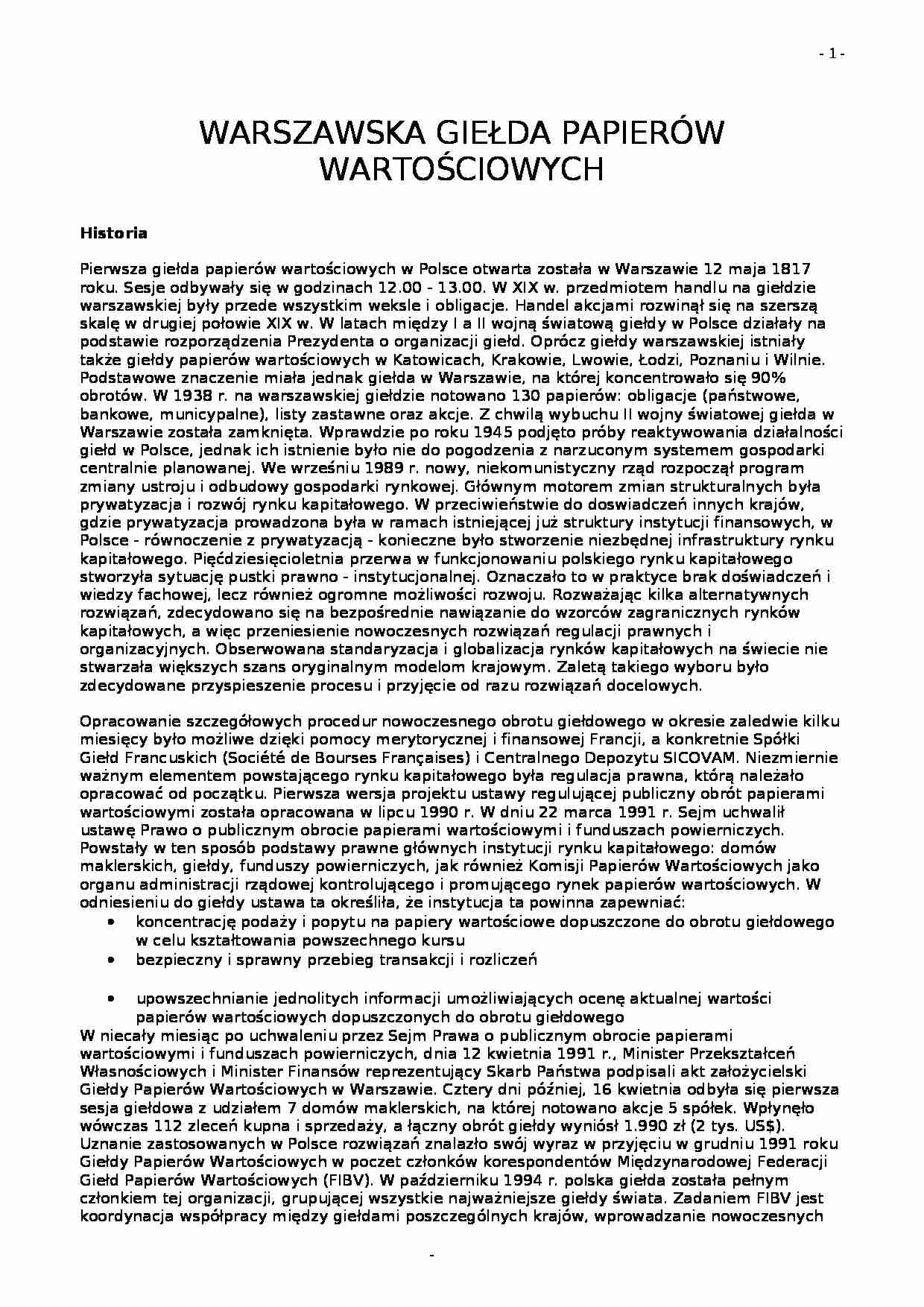 Warszawska giełda papierów wartościowych - strona 1
