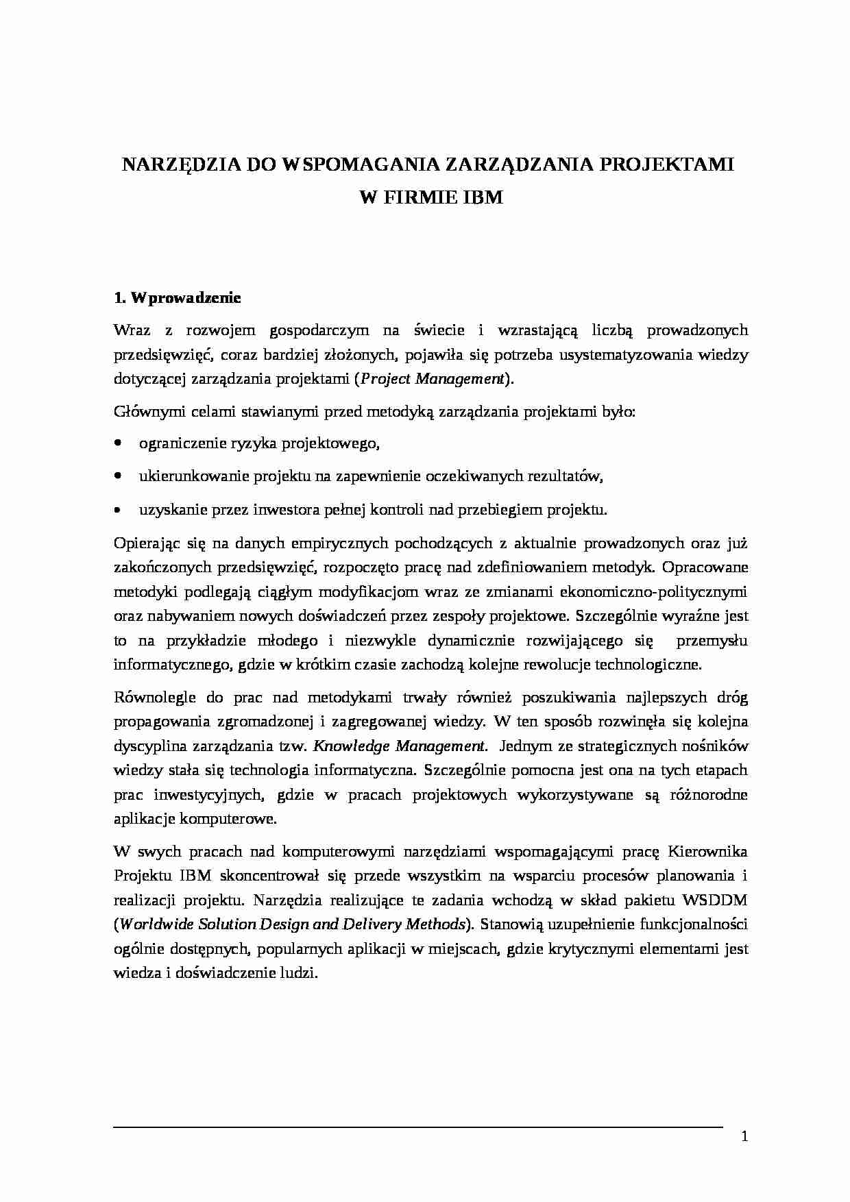 wspomaganie zarządzania projektami w firmie IBM - strona 1