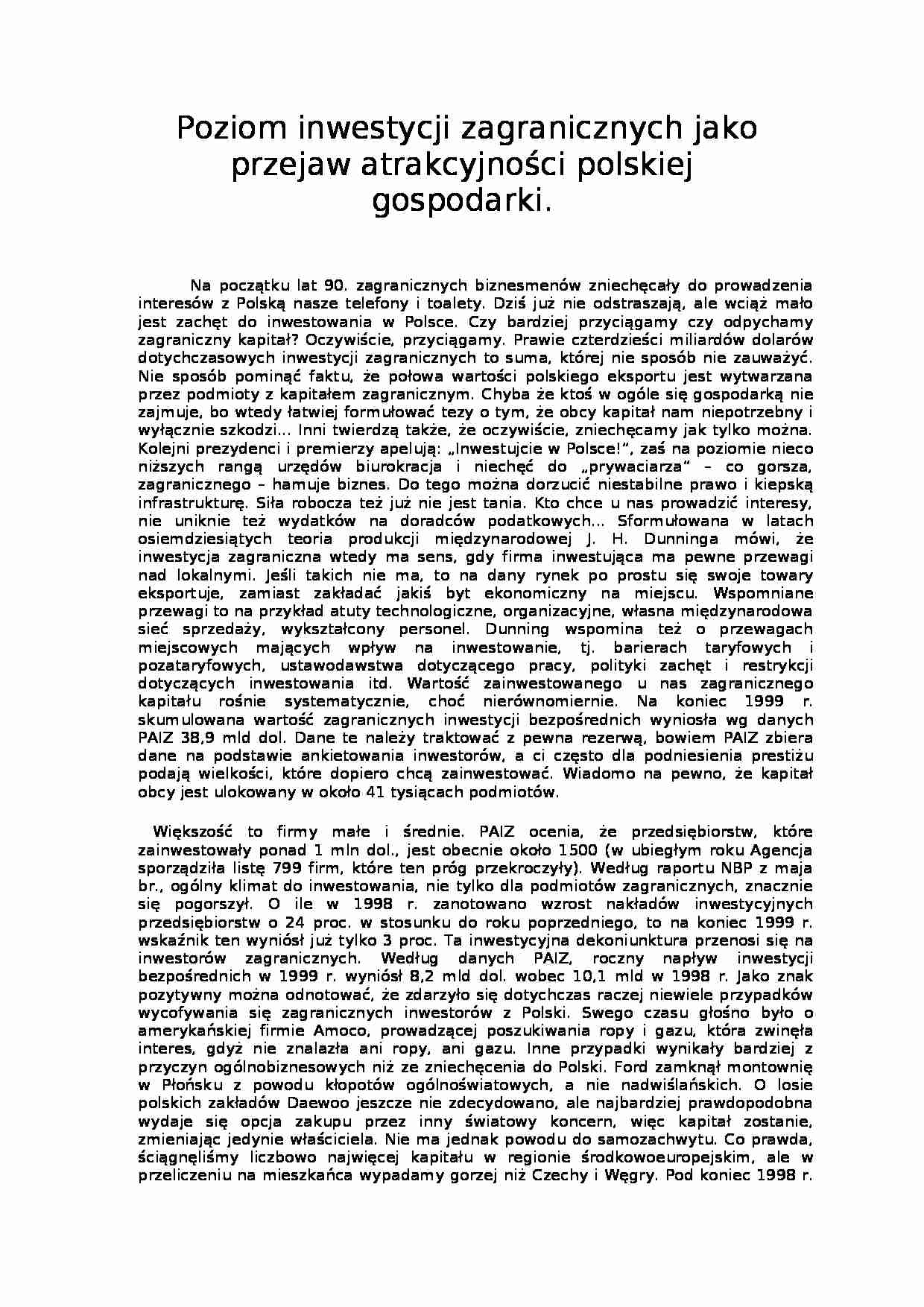 Poziom inwestycji zagranicznych - strona 1
